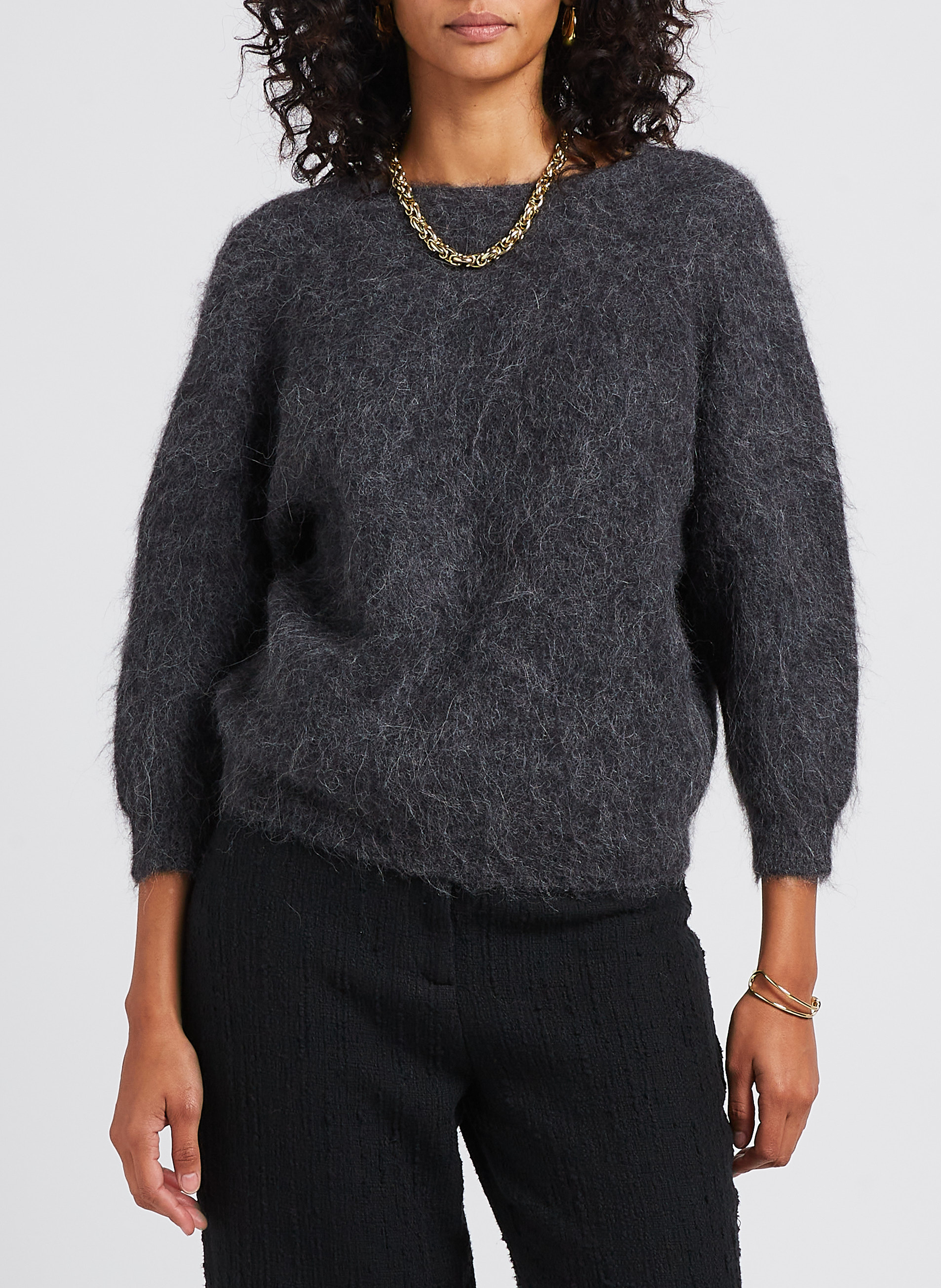 Pull col v en laine mélangé fill BA&SH Noir