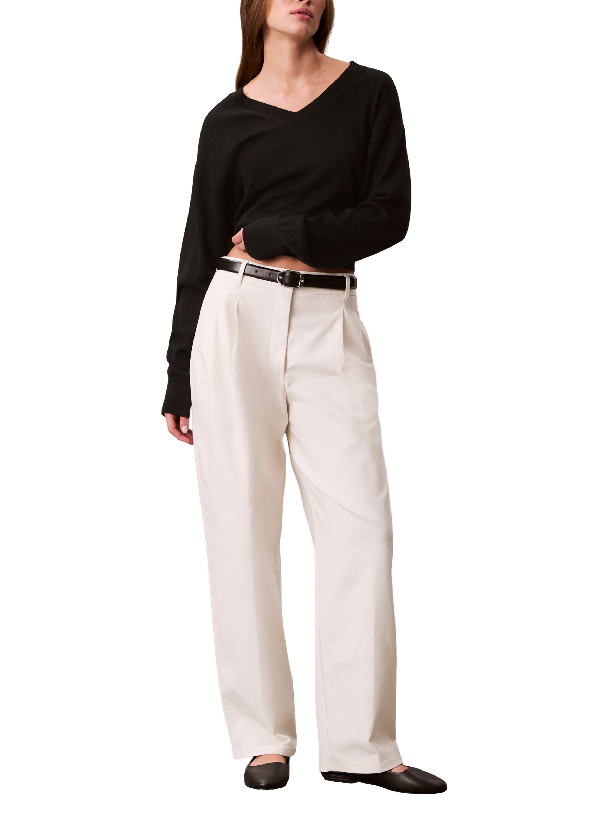 Cotton blend straight trousers CALVIN KLEIN Beige