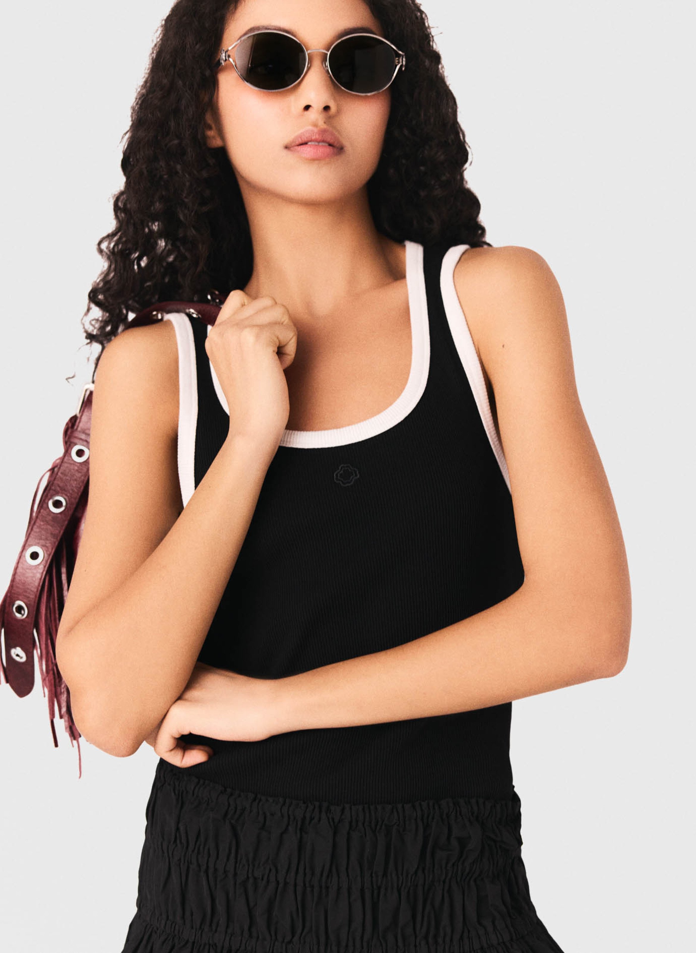 Débardeur droit en coton mélangé MAJE Noir