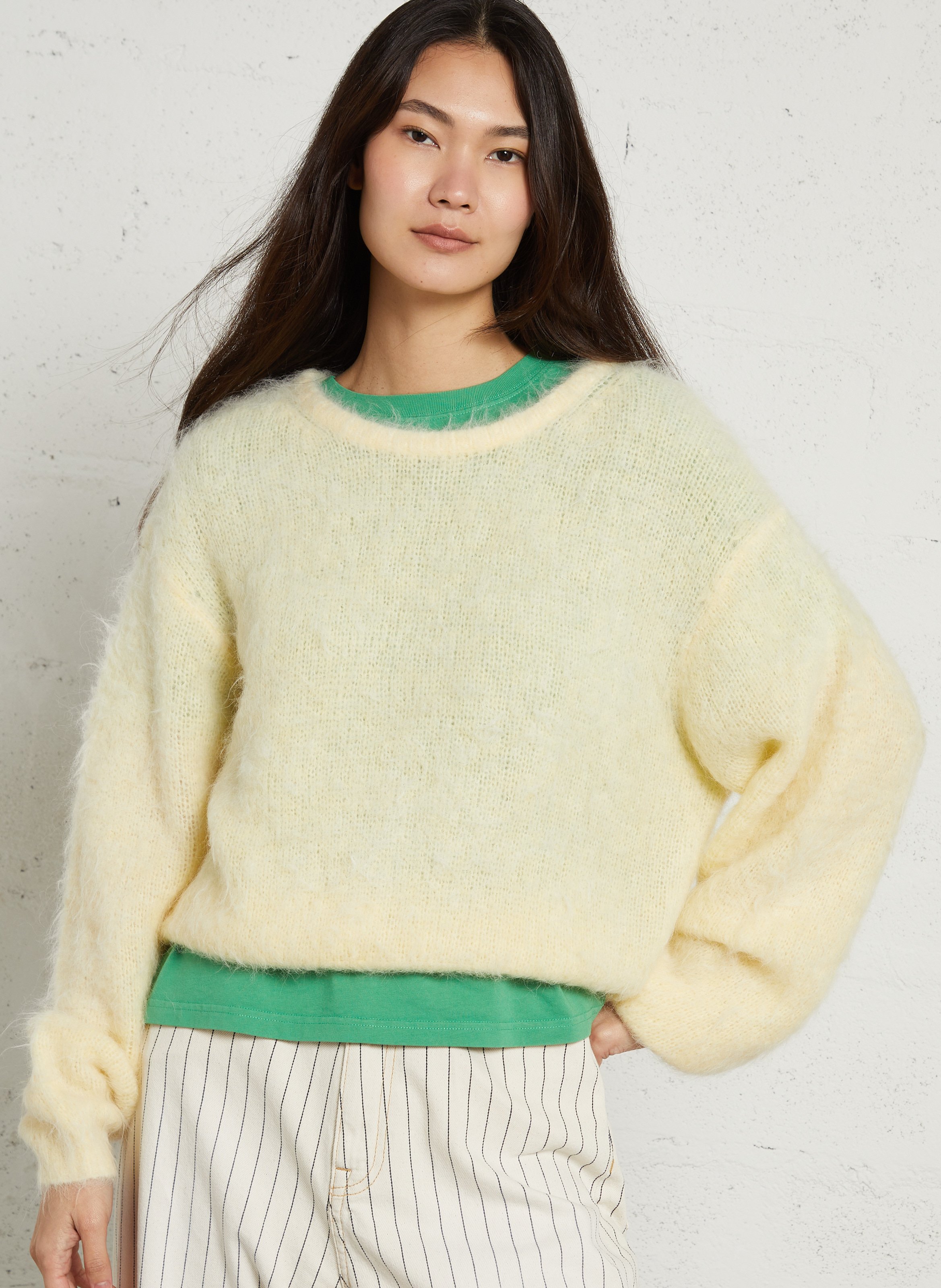 Pull oversize col rond en laine mélangée niby AMERICAN VINTAGE Jaune