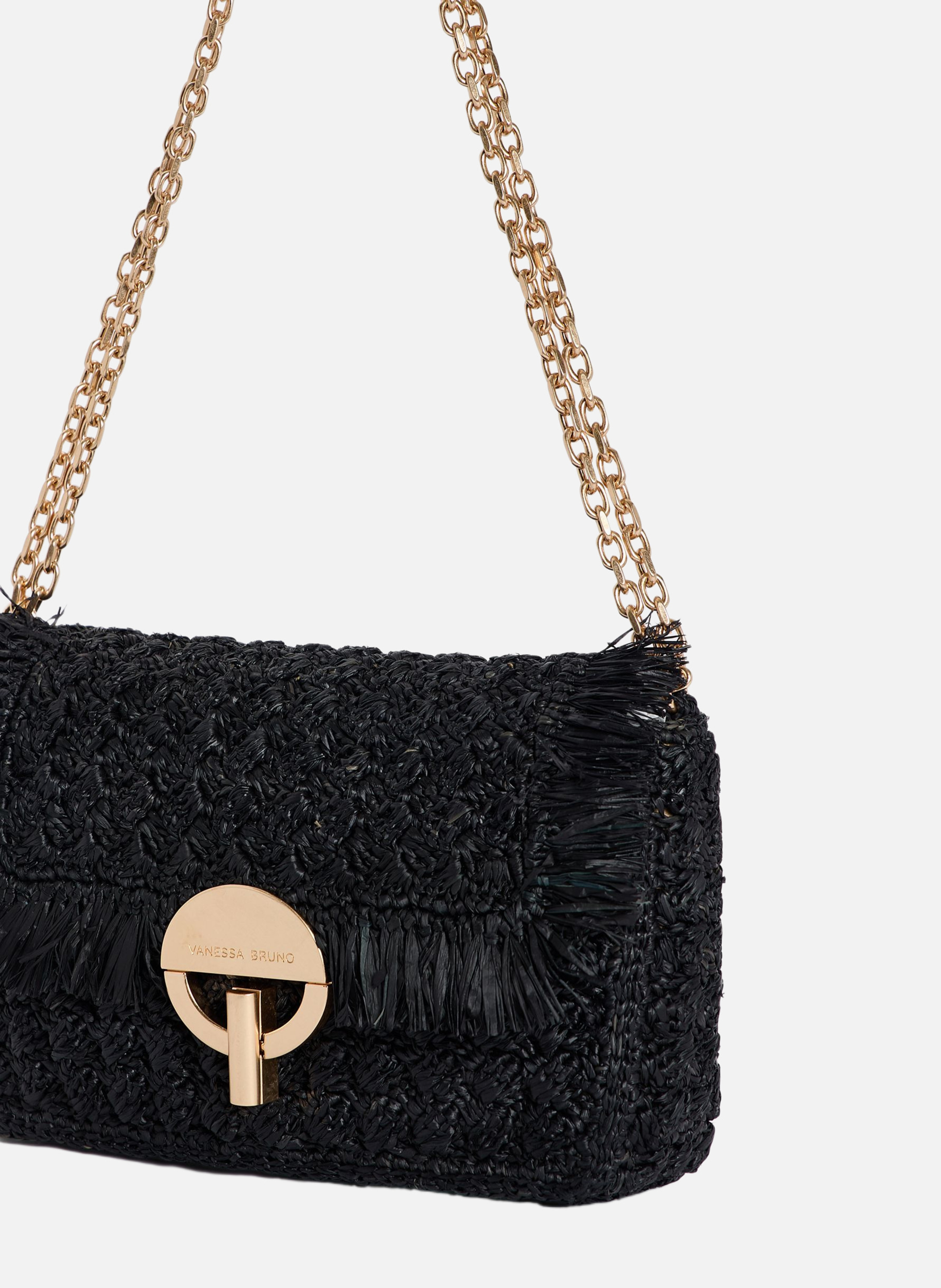 Moyen sac moon en raphia VANESSA BRUNO Noir