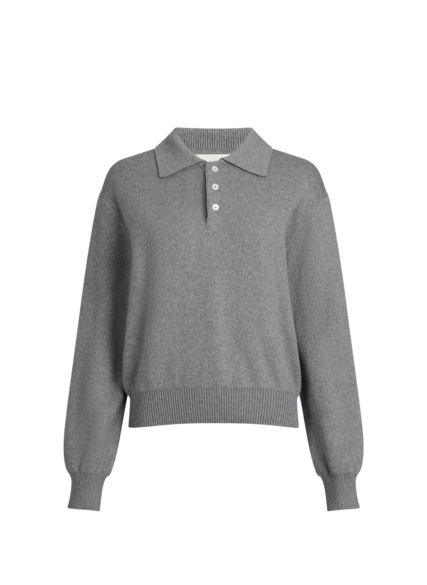 Pull col polo en coton et cachemire DUNST Gris