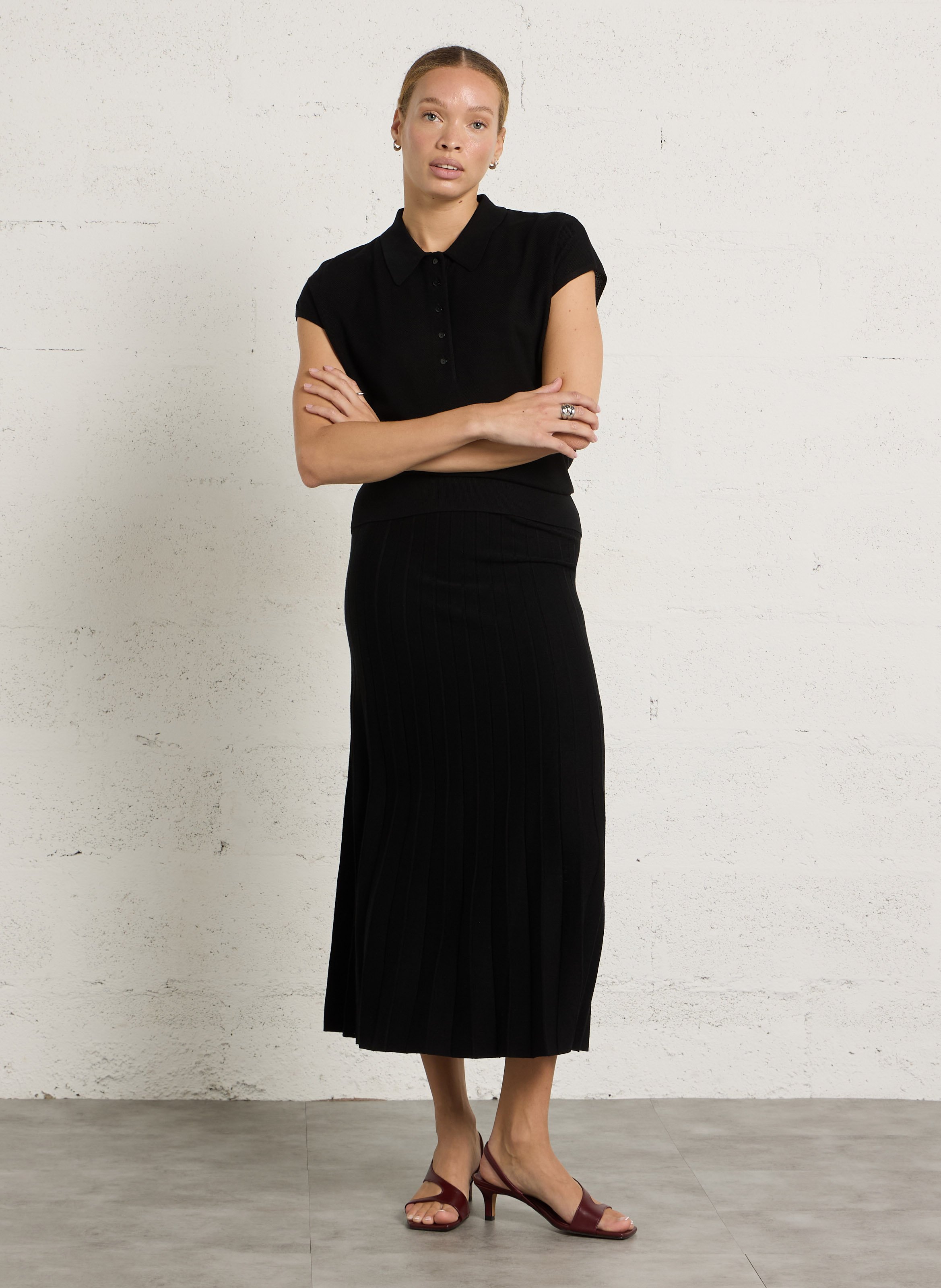 Top col polo en maille paige MAISON 123 Noir