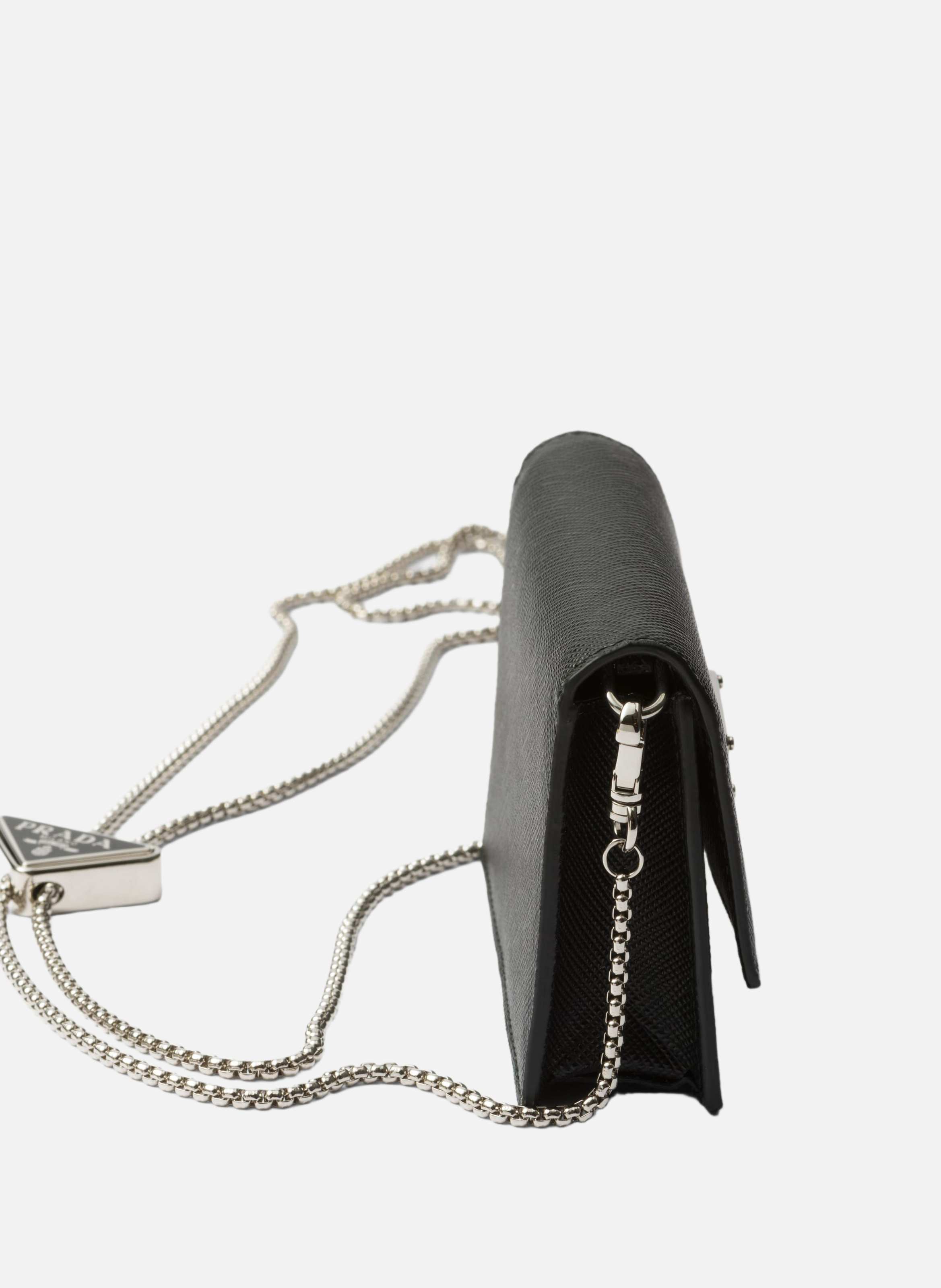 Porte-cartes à bandoulière en cuir saffiano PRADA Noir