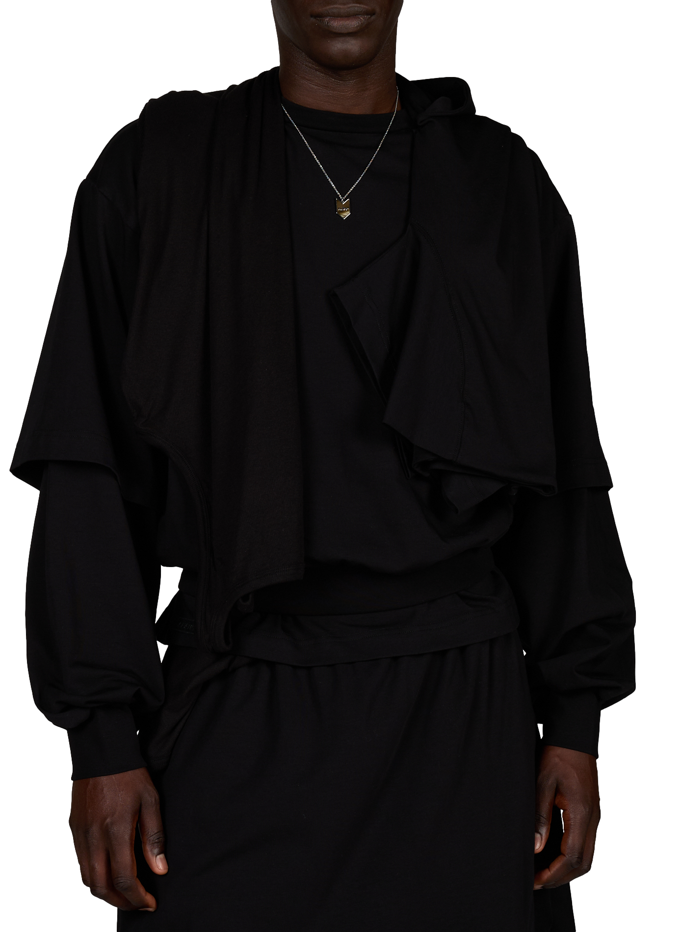 Hoodie à empiècements trompe l'oeil superposés en coton mélangé ALAINPAUL Noir