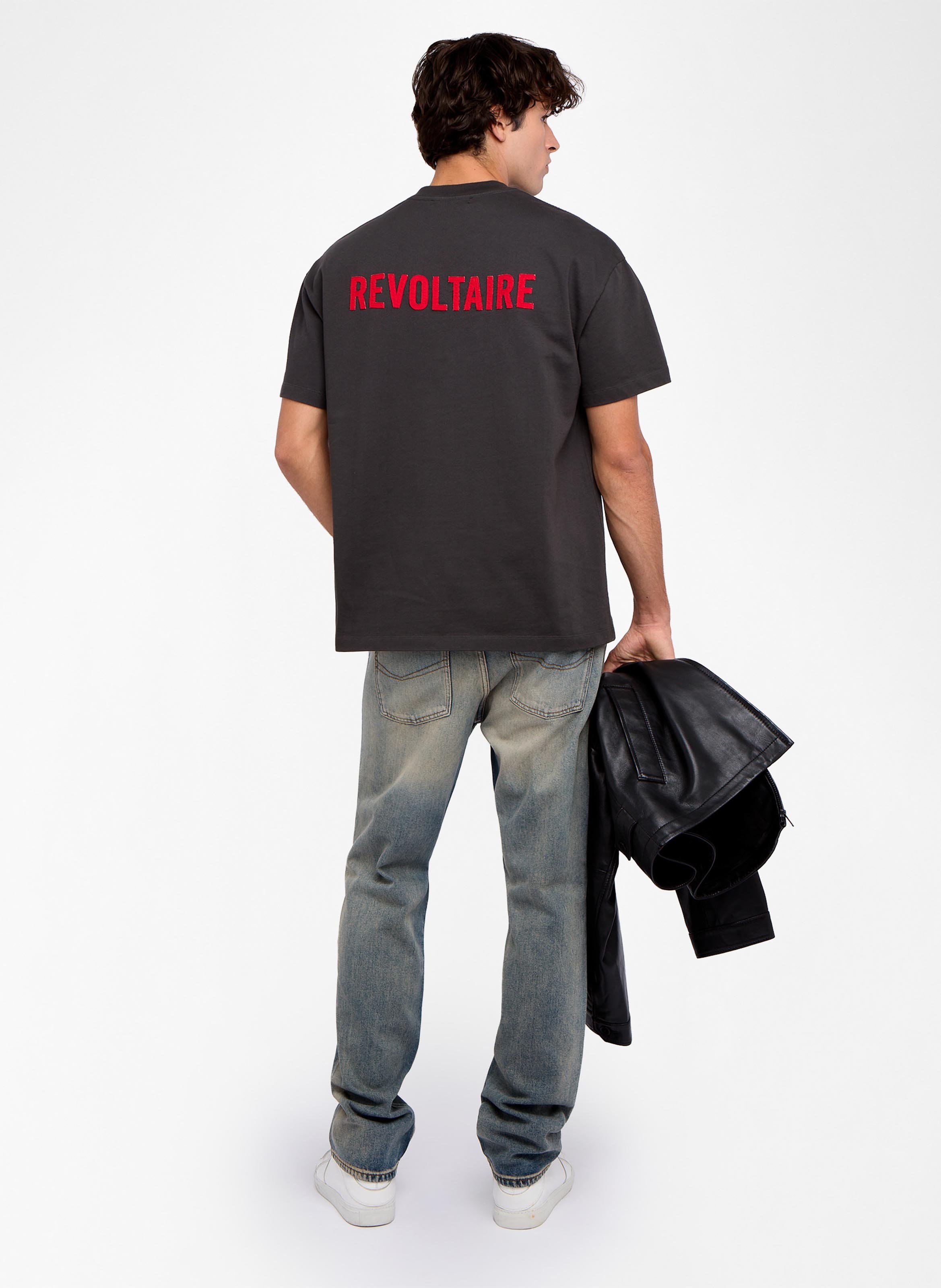 Tee-shirt droit col rond en coton imprimé teddyx ZADIG&VOLTAIRE Gris