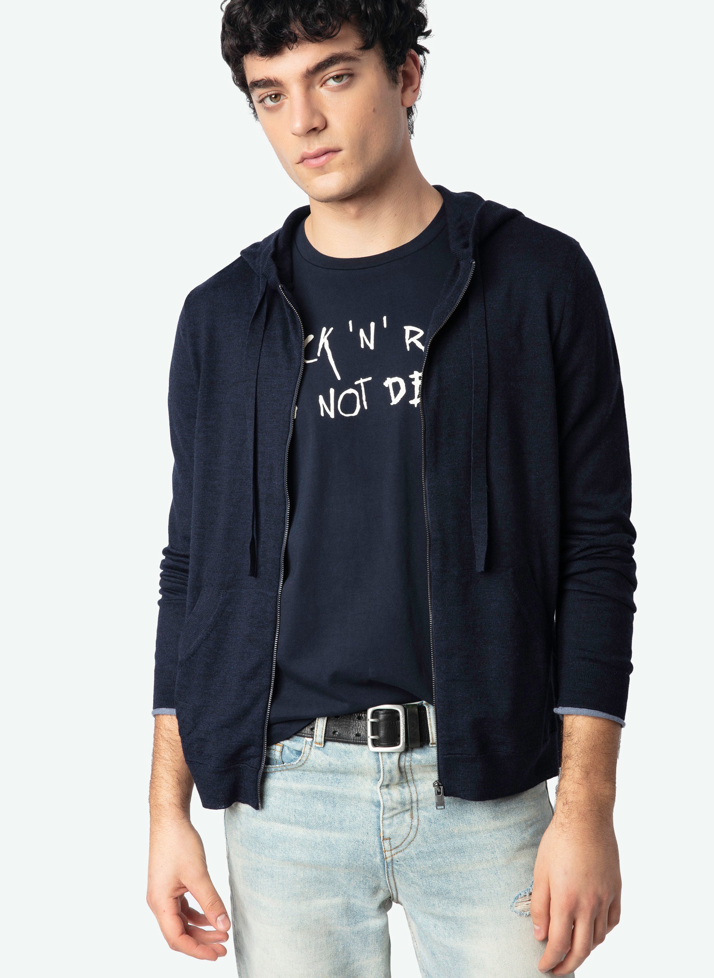 Gilet à capuche zippé en laine mérinos clash ZADIG&VOLTAIRE Bleu