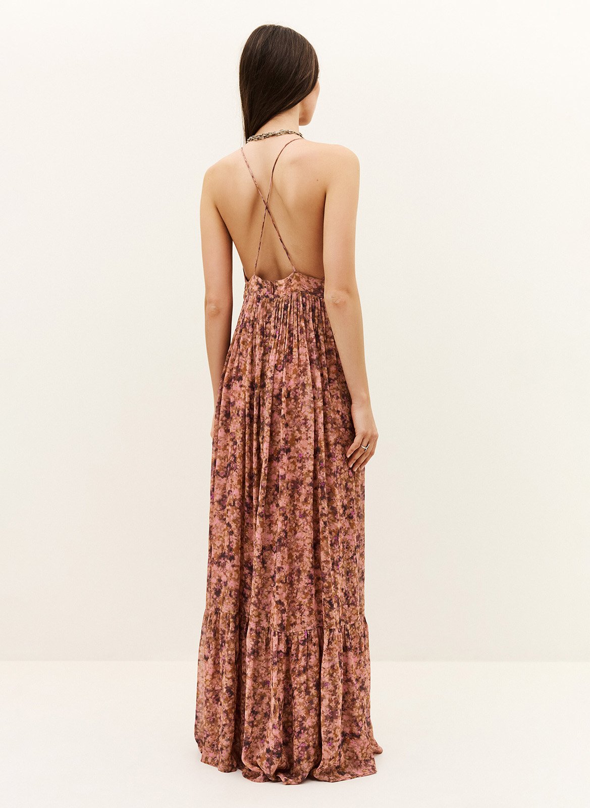 Robe longue à bretelles imprimée agnes BA&SH Rose