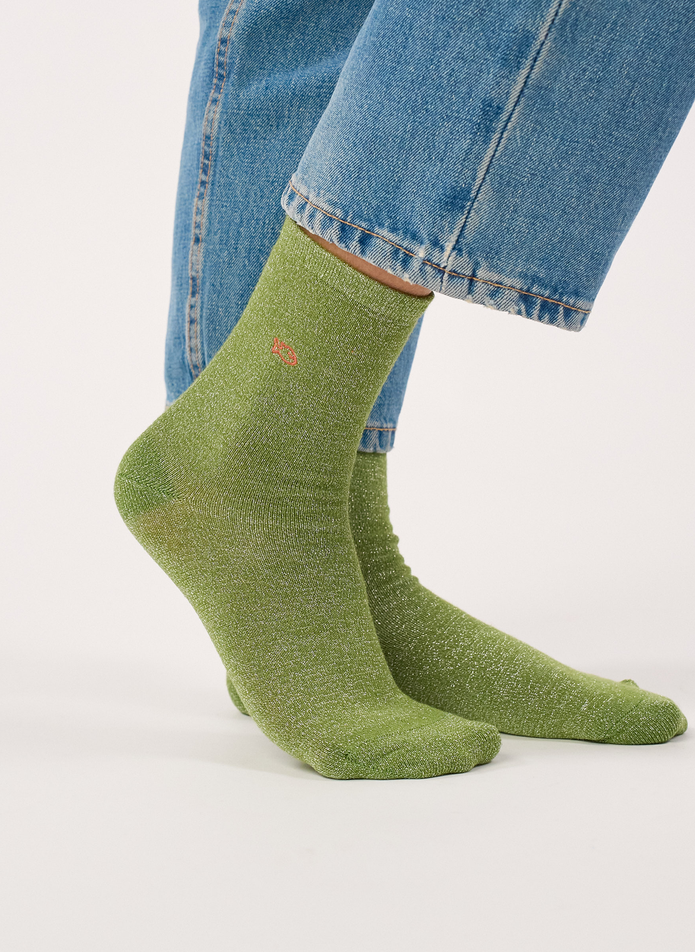 Chaussettes pailletées en coton peigné unies | Vert BILLYBELT Femme