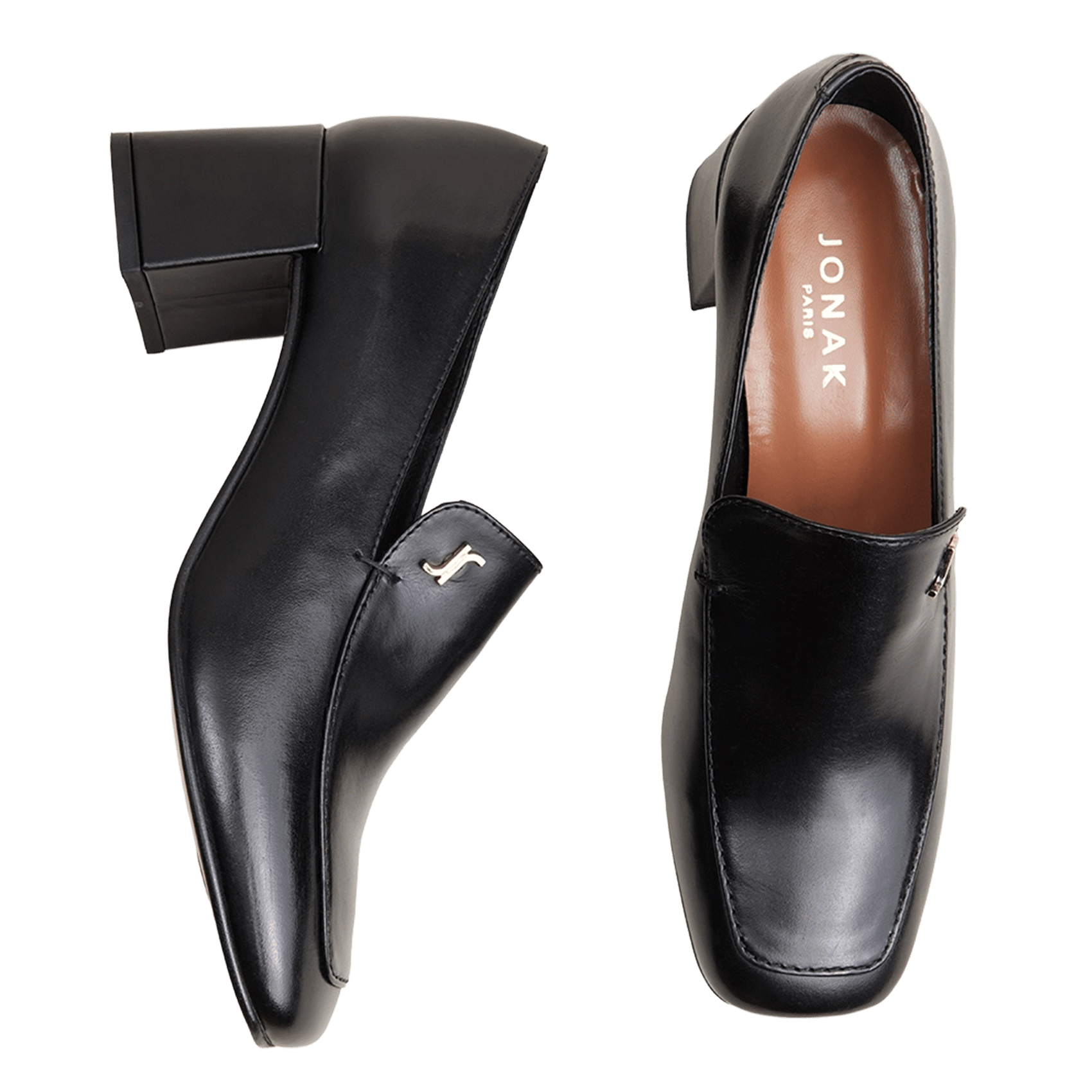 Mocassins à talon mi-haut en cuir villette JONAK Noir