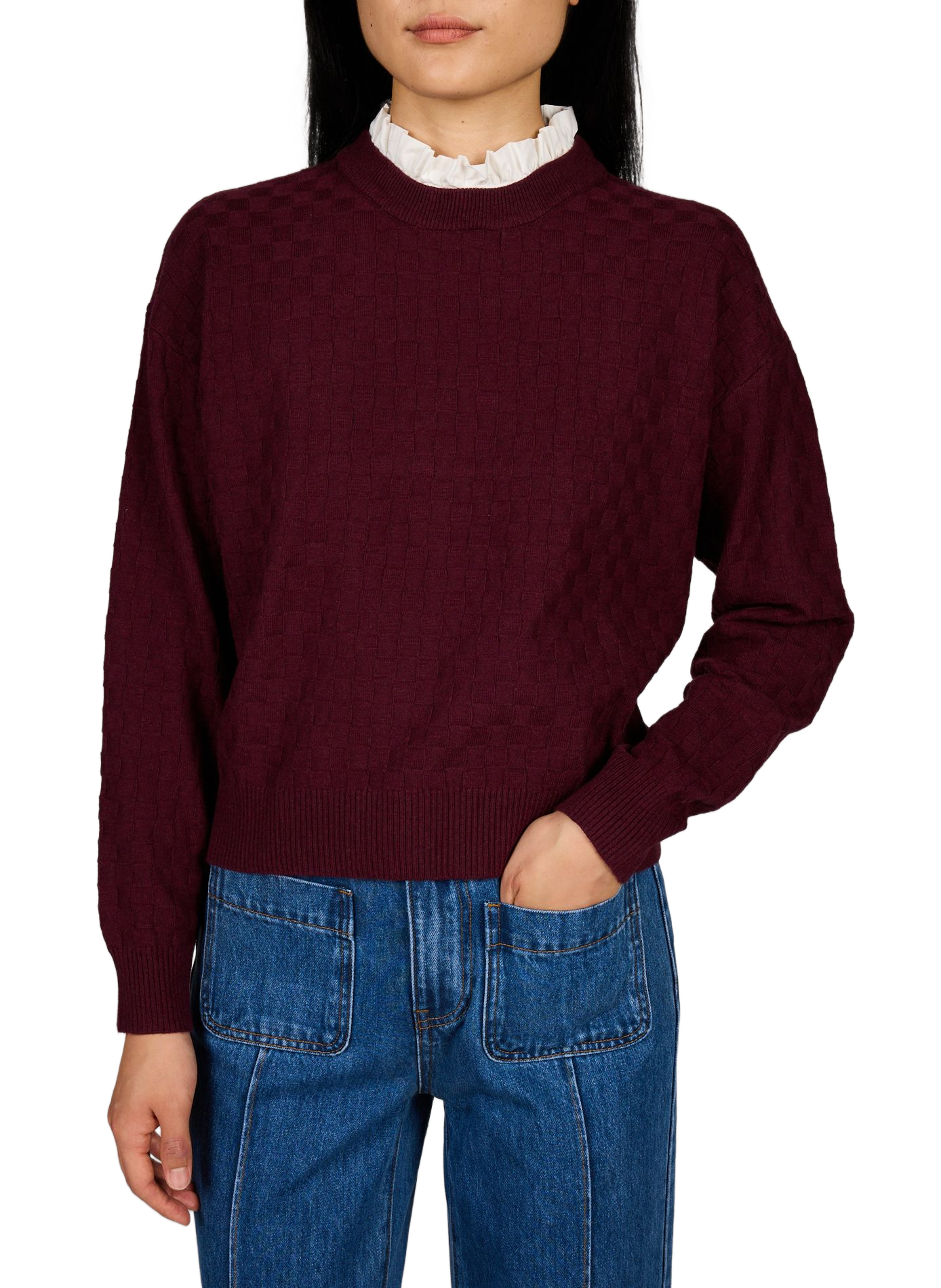 Rundhalsausschnitt-Pullover mit Volants SUNCOO Violett