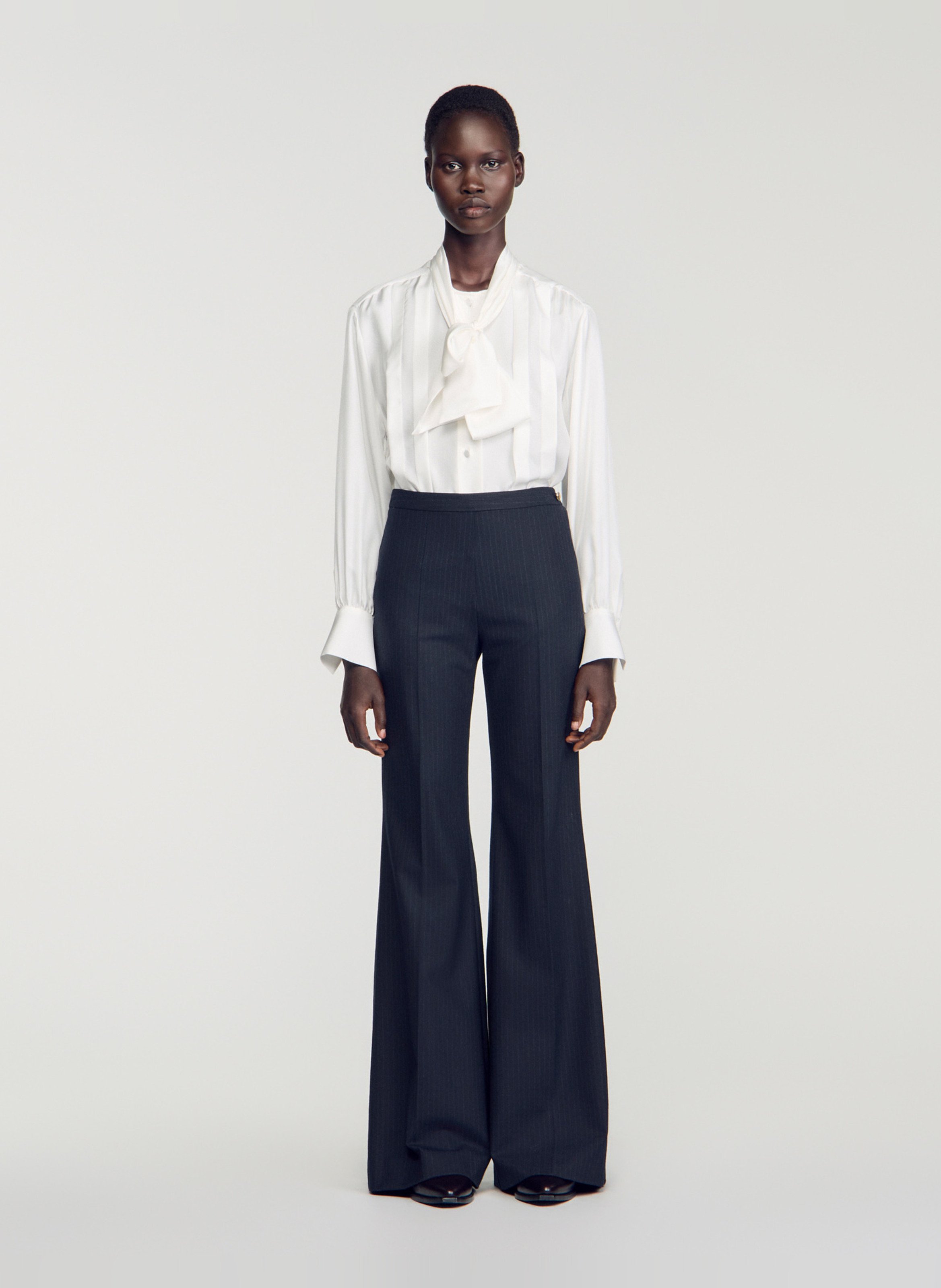 Pantalon flare en laine mélangée SANDRO Bleu