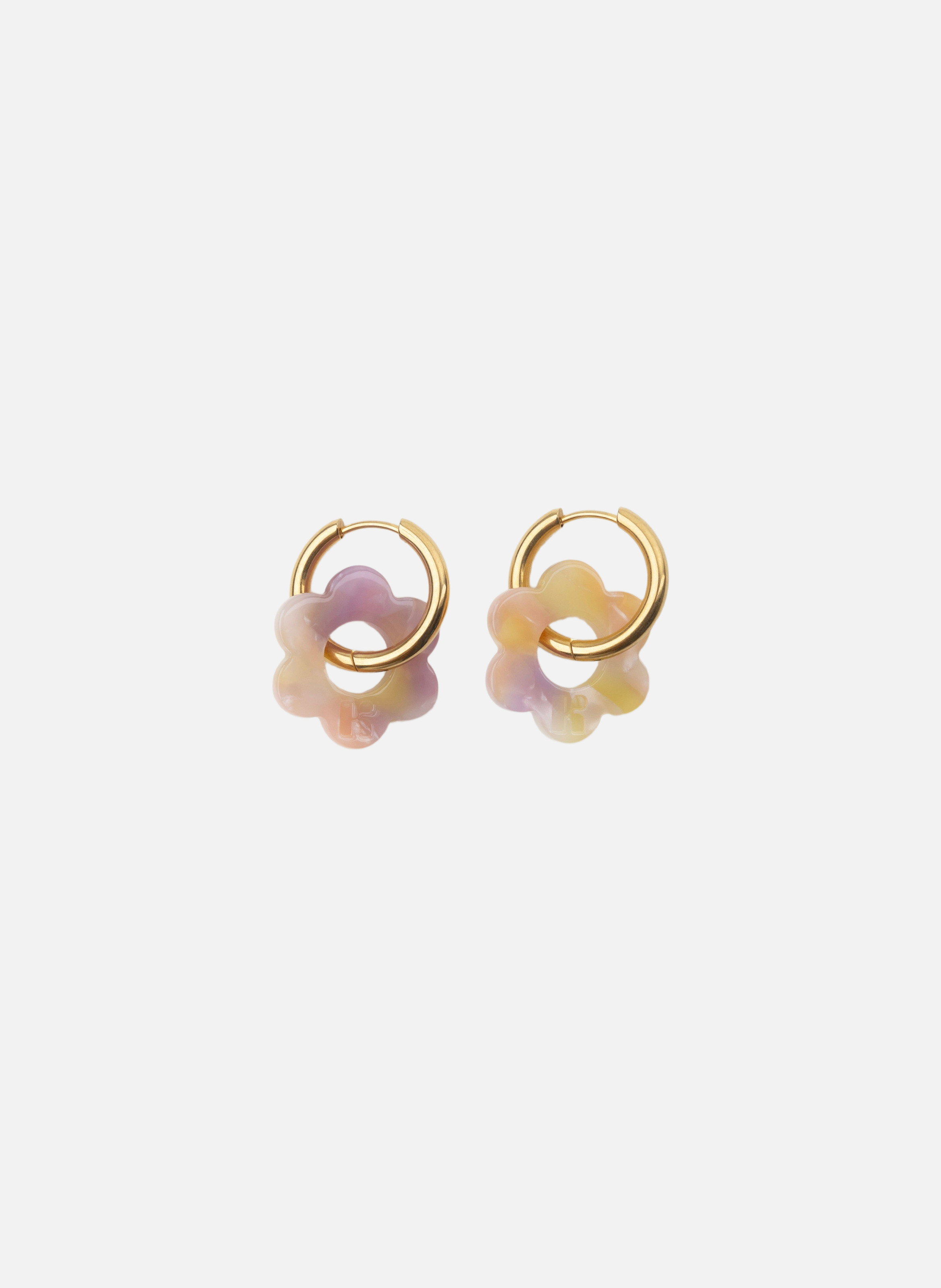 Boucles d'oreilles Baby Fleurette avec anneaux en acier inoxydable doré  Rose orangé
