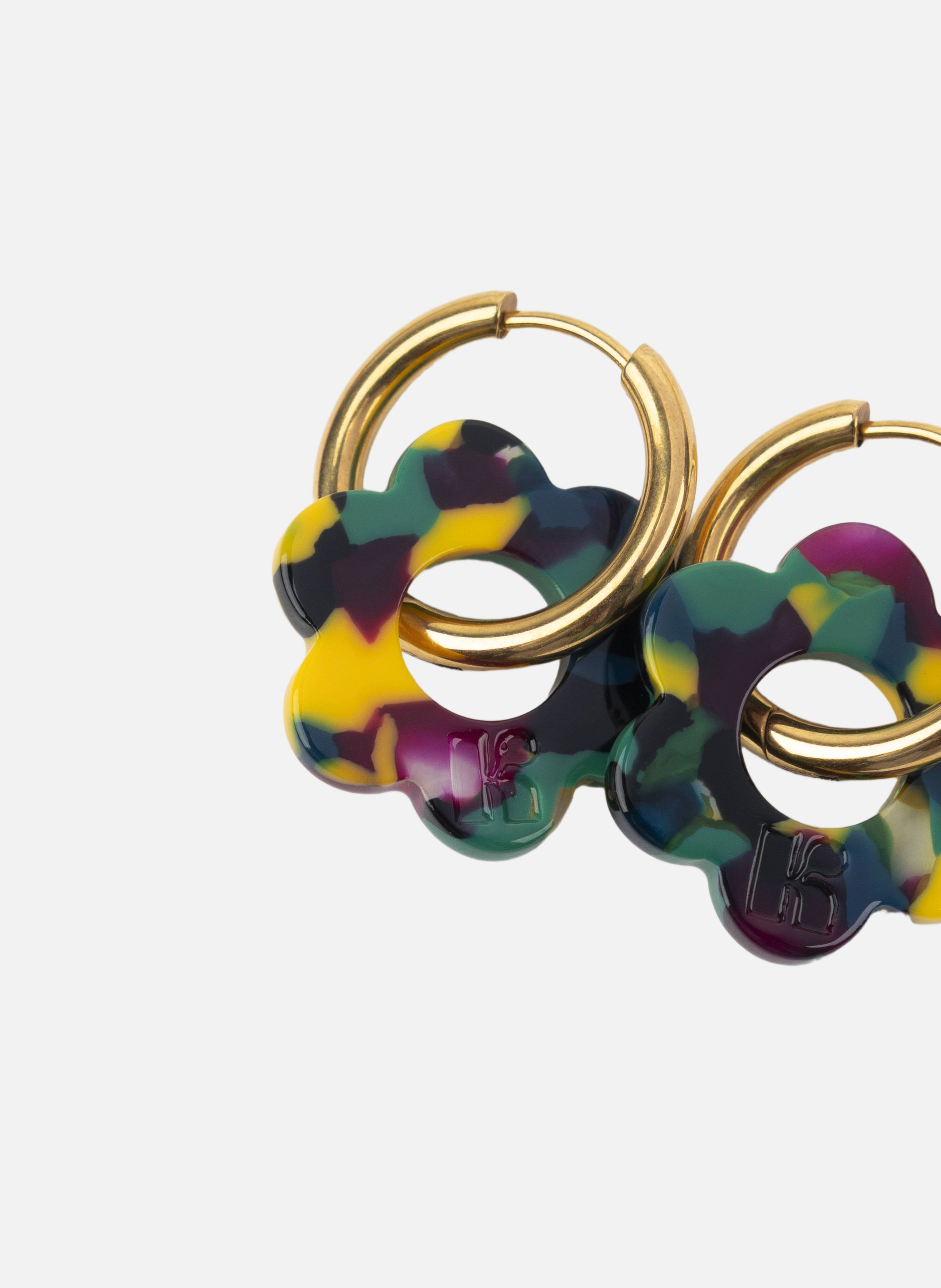 Boucles d'oreilles Baby Fleurette avec anneaux en acier inoxydable doré | Multicolore KURAGE GINZA Montres et Bijoux