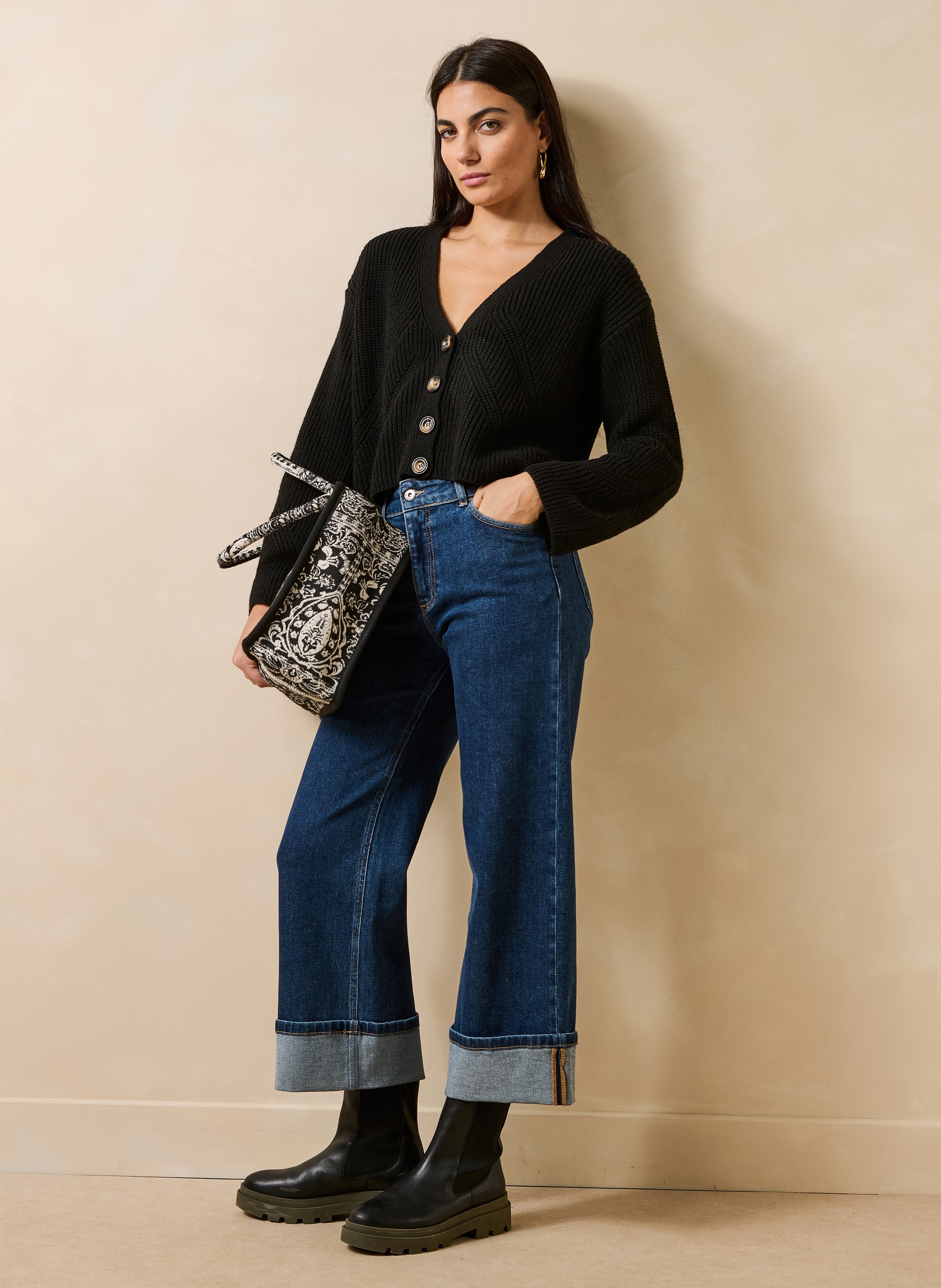 Ruimvallend vest met V-hals LA FEE MARABOUTEE Zwart