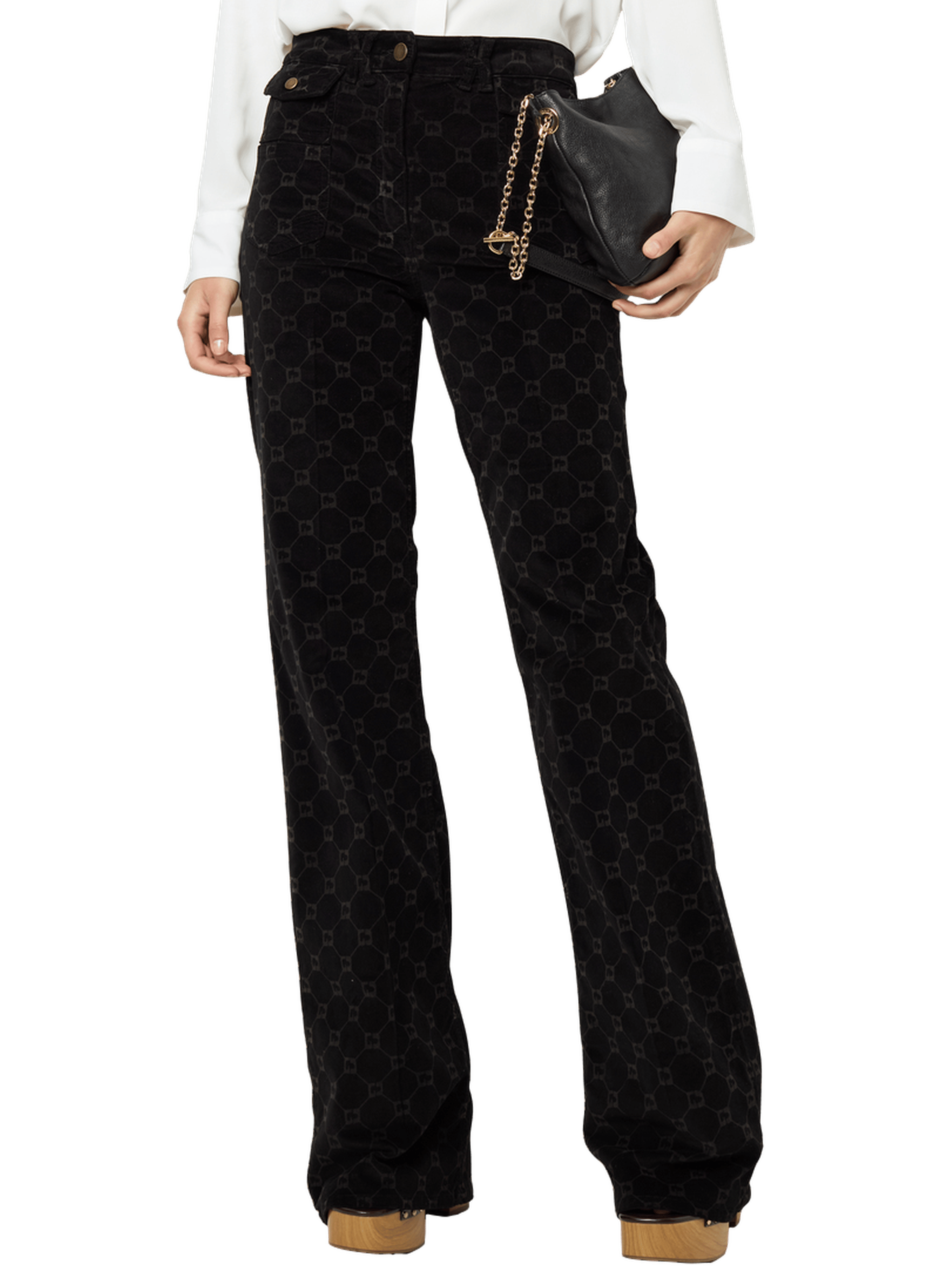 Jean flare en velours à monogramme - anna GERARD DAREL Noir