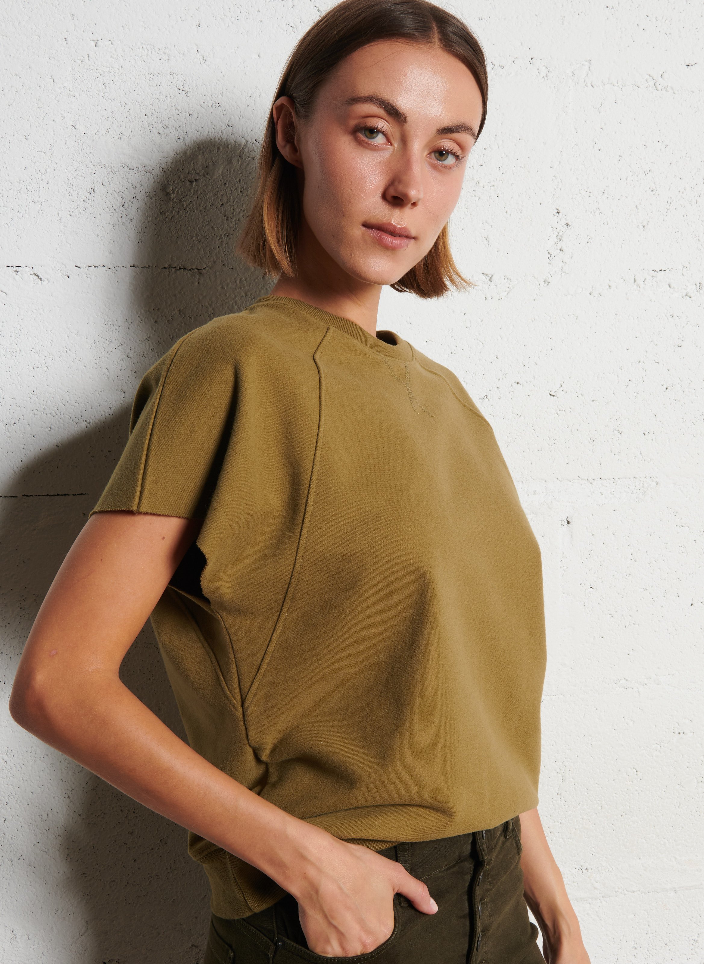 Sweat col rond en coton IKKS Kaki