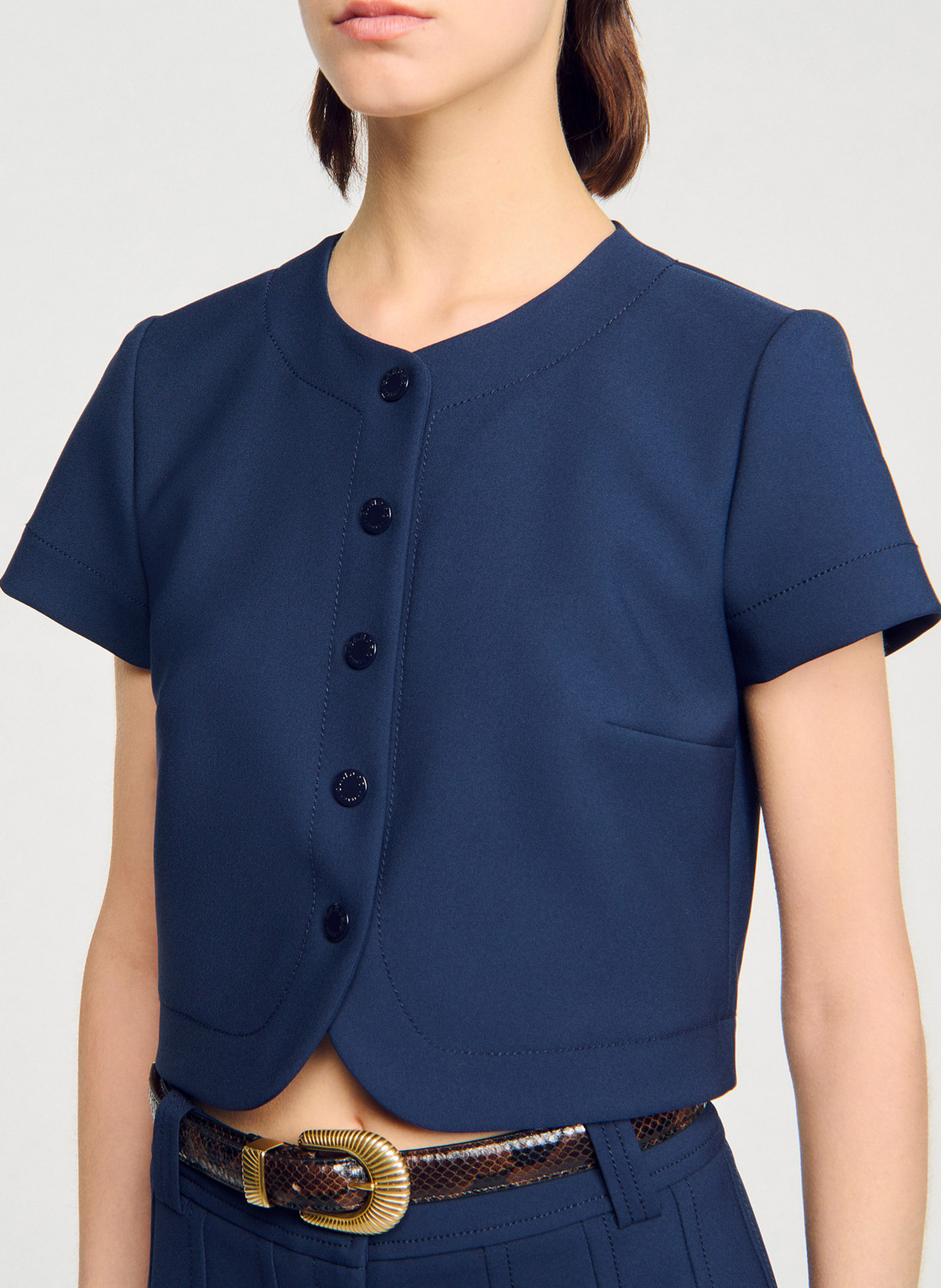 Top droit col rond Bleu