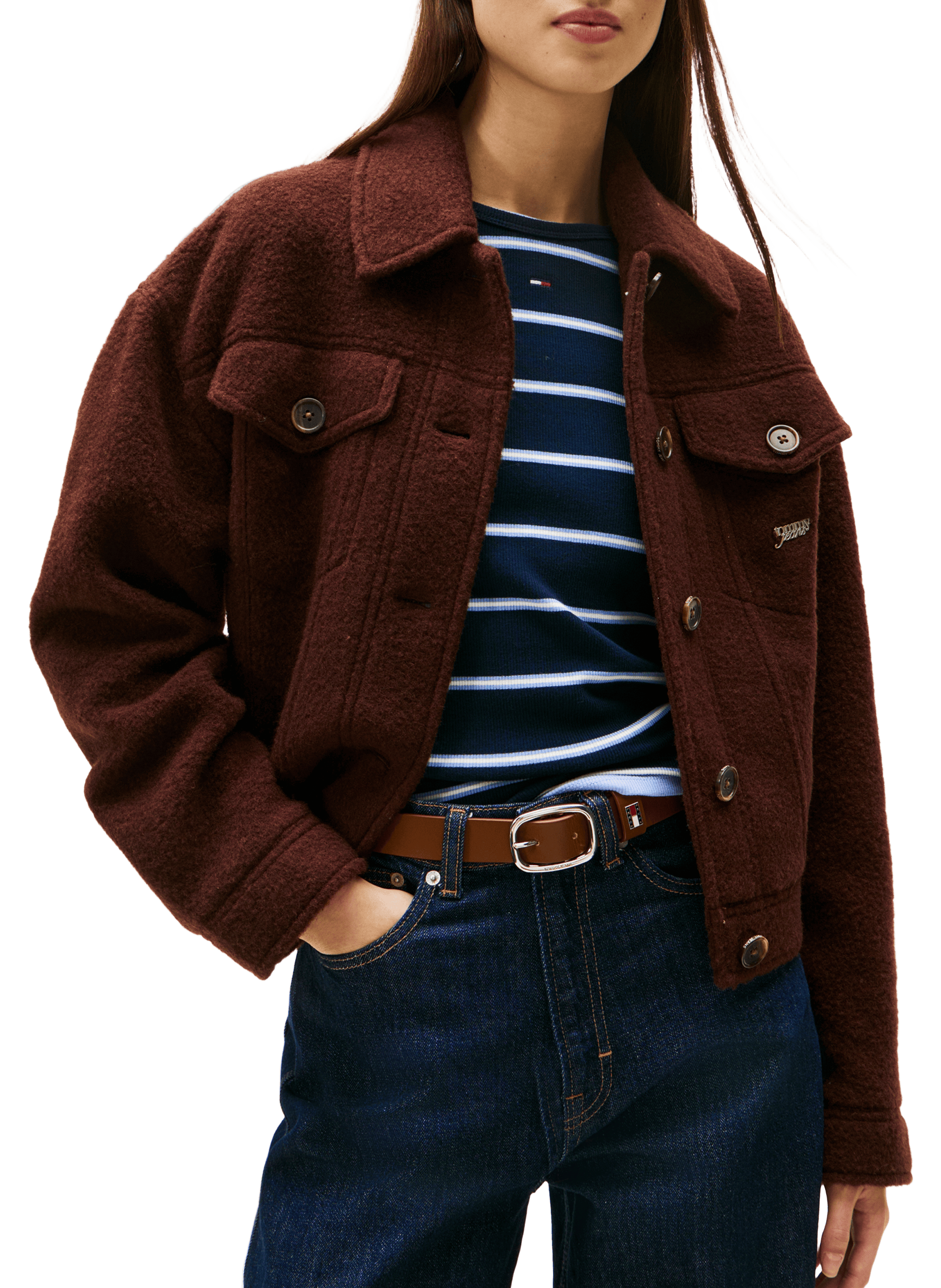 TOMMY HILFIGER Wool blend logo jacket Brown