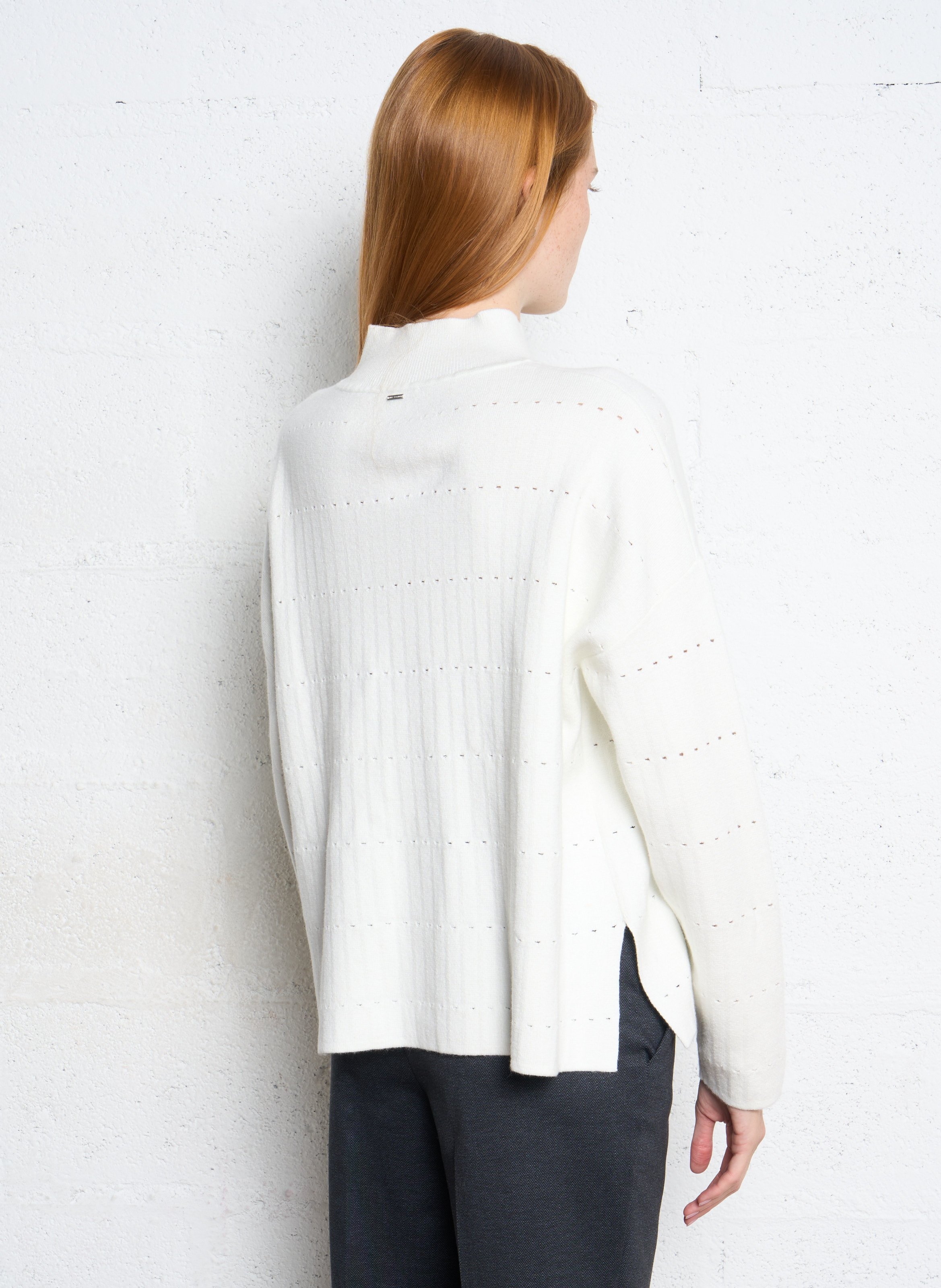 Pull ample col montant en coton mélangé IKKS Blanc