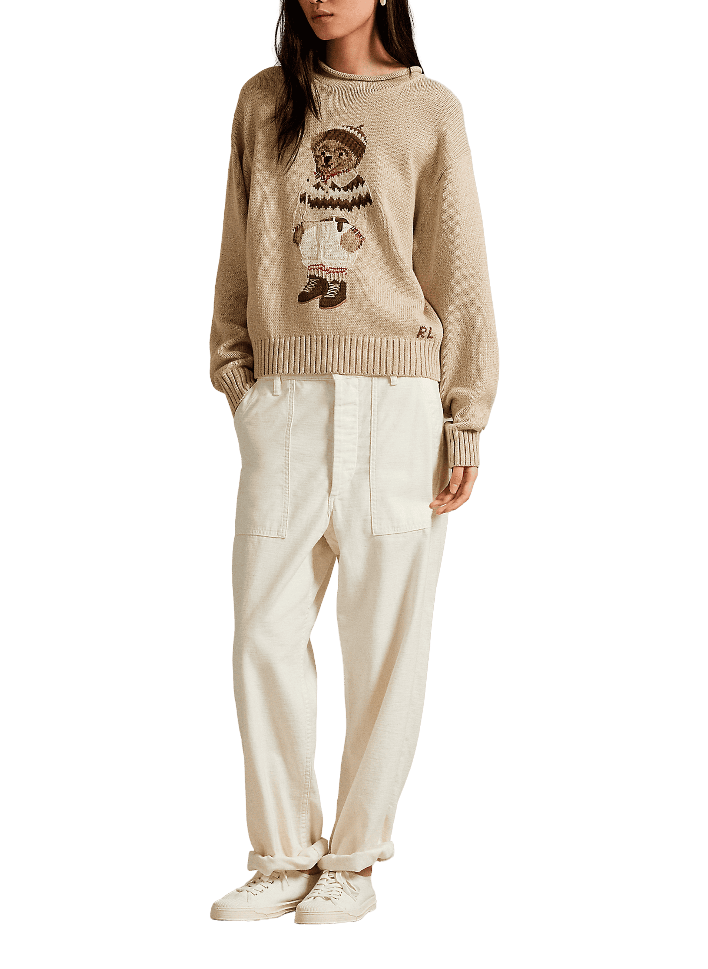 Pull imprimé Bear en coton POLO RALPH LAUREN Beige