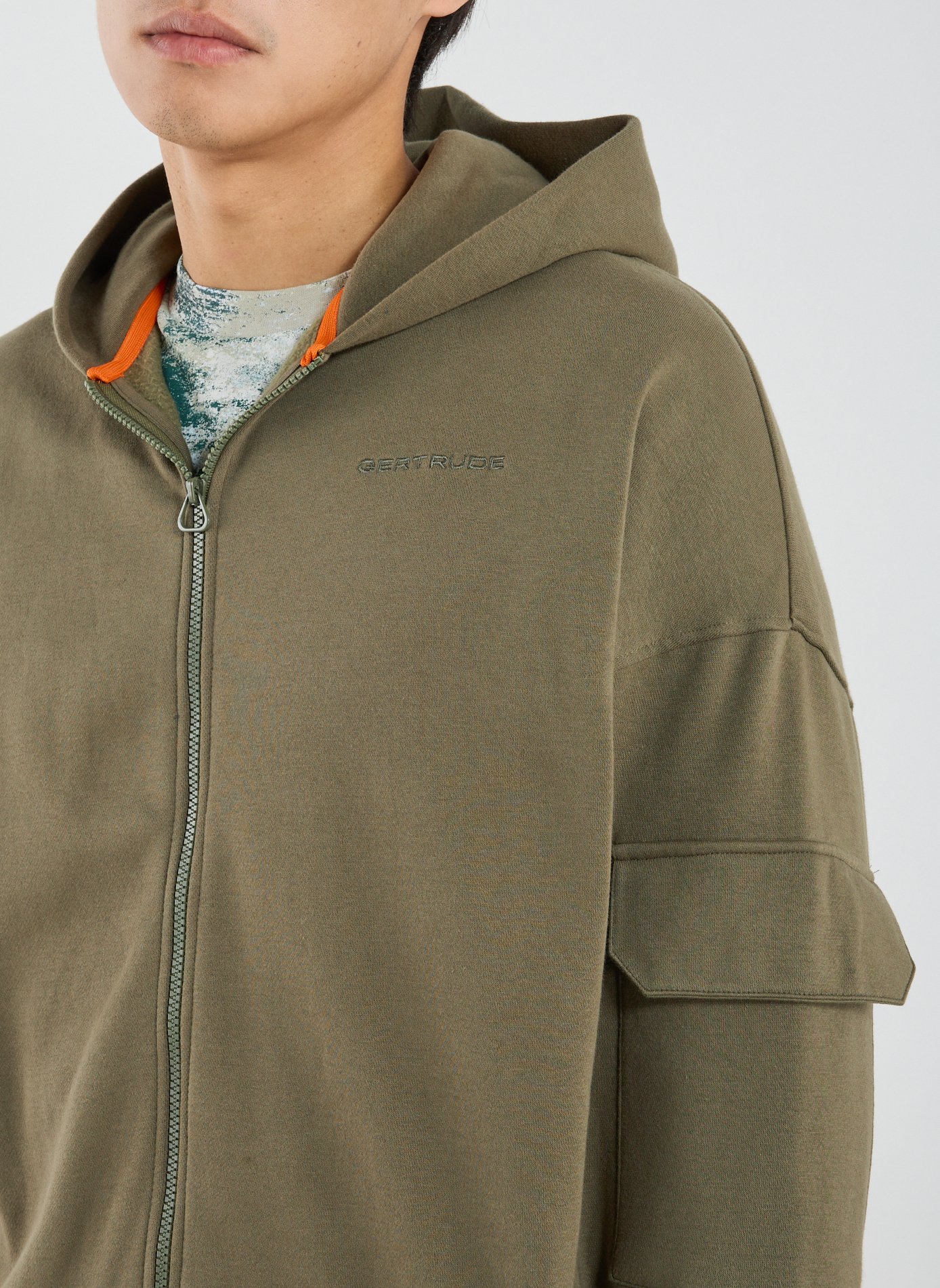 Sweat zippé à capuche en coton mélangé GERTRUDE ET GASTON Kaki