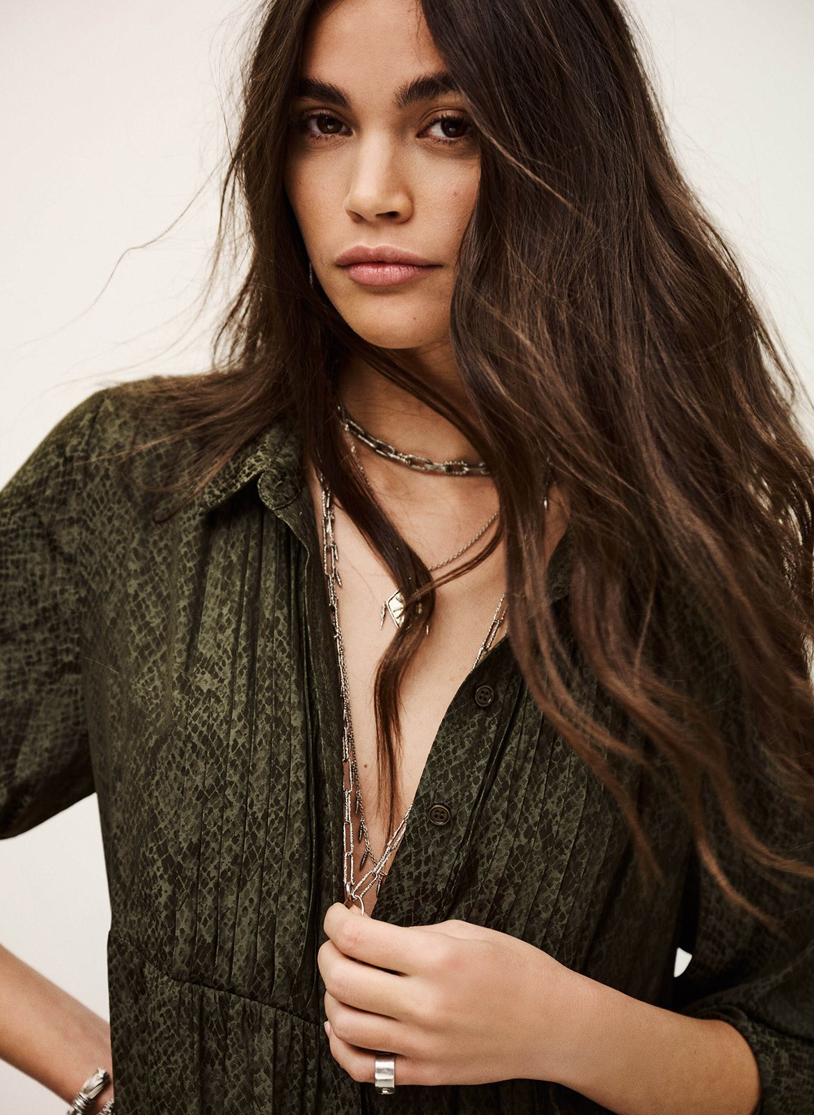 Robe courte col classique imprimée rosyna BA&SH Kaki