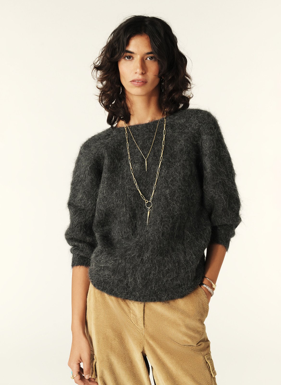 Pull col v en laine mélangé fill BA&SH Noir