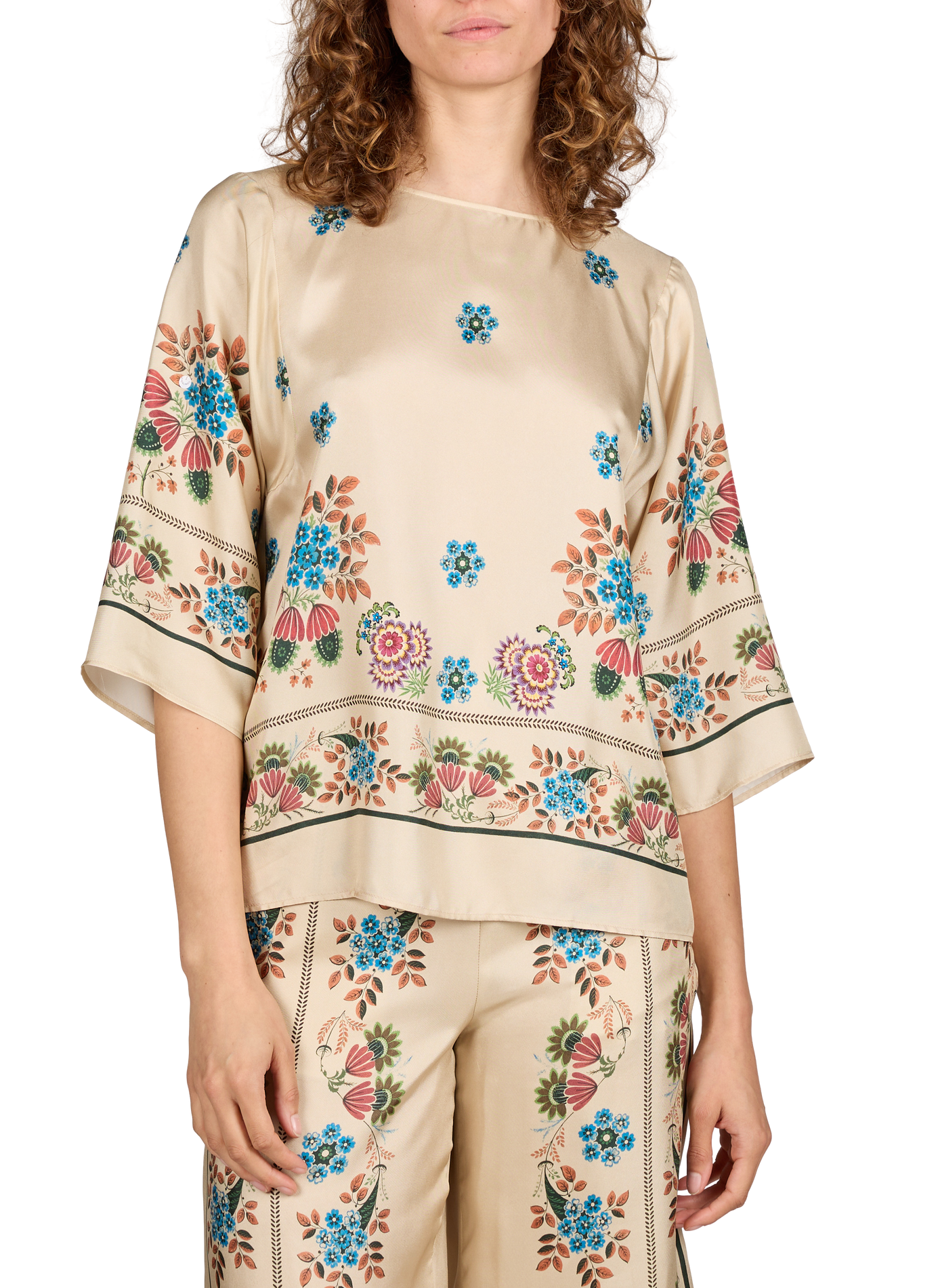 Chemise fleurie col rond en soie MAX MARA WEEK END Multicolore