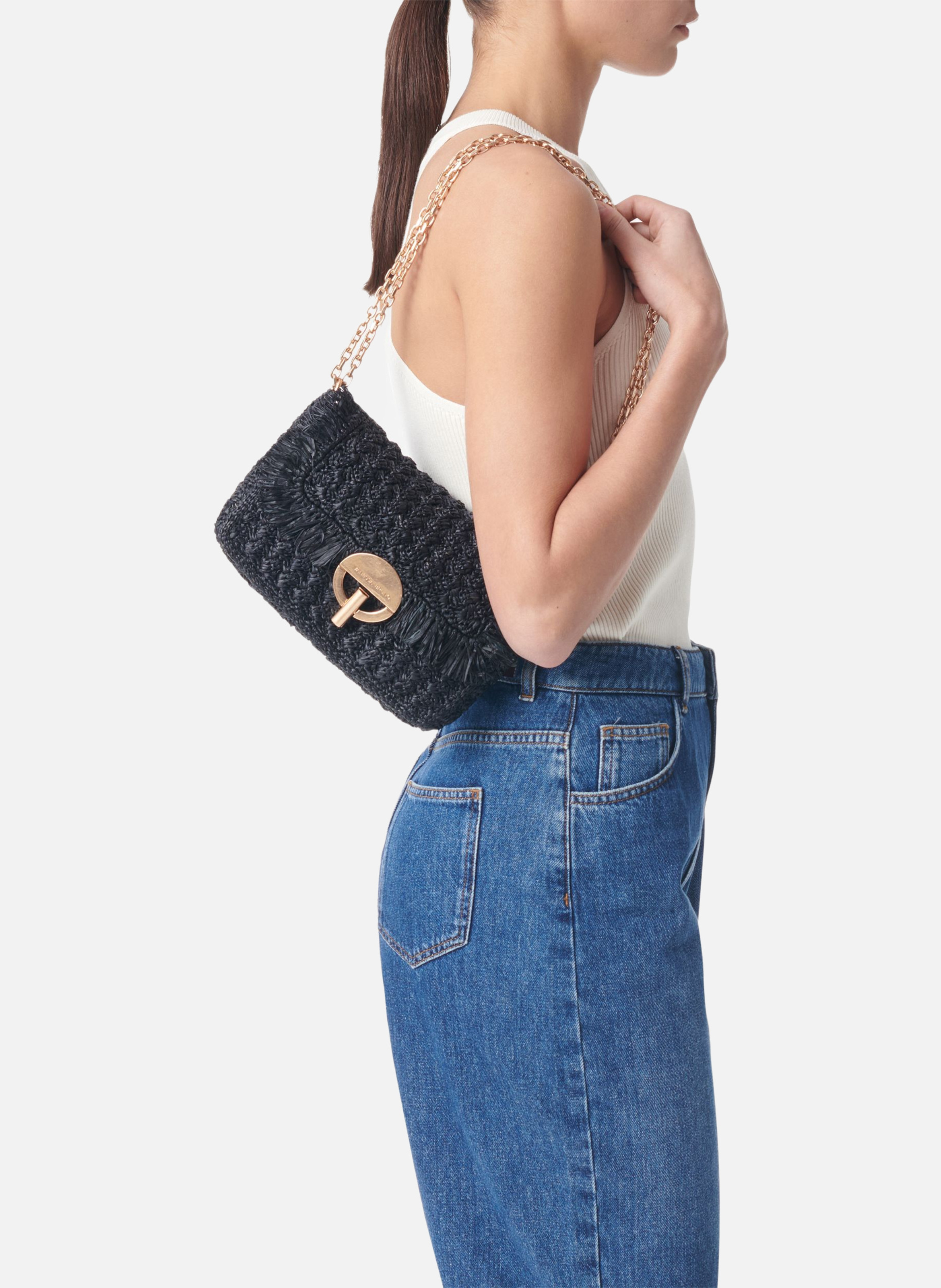 Moyen sac moon en raphia VANESSA BRUNO Noir