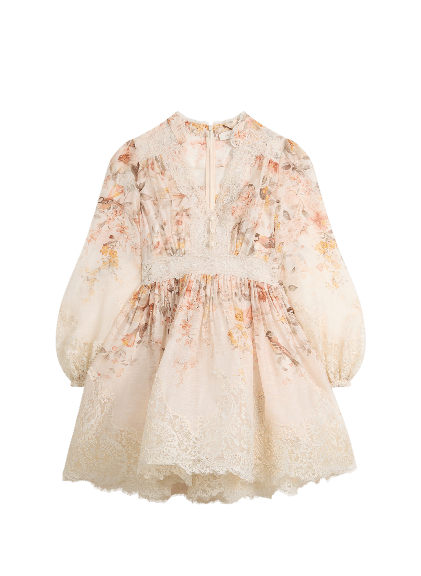 Robe Luna à fleurs et dentelle en lin et soie ZIMMERMANN Blanc