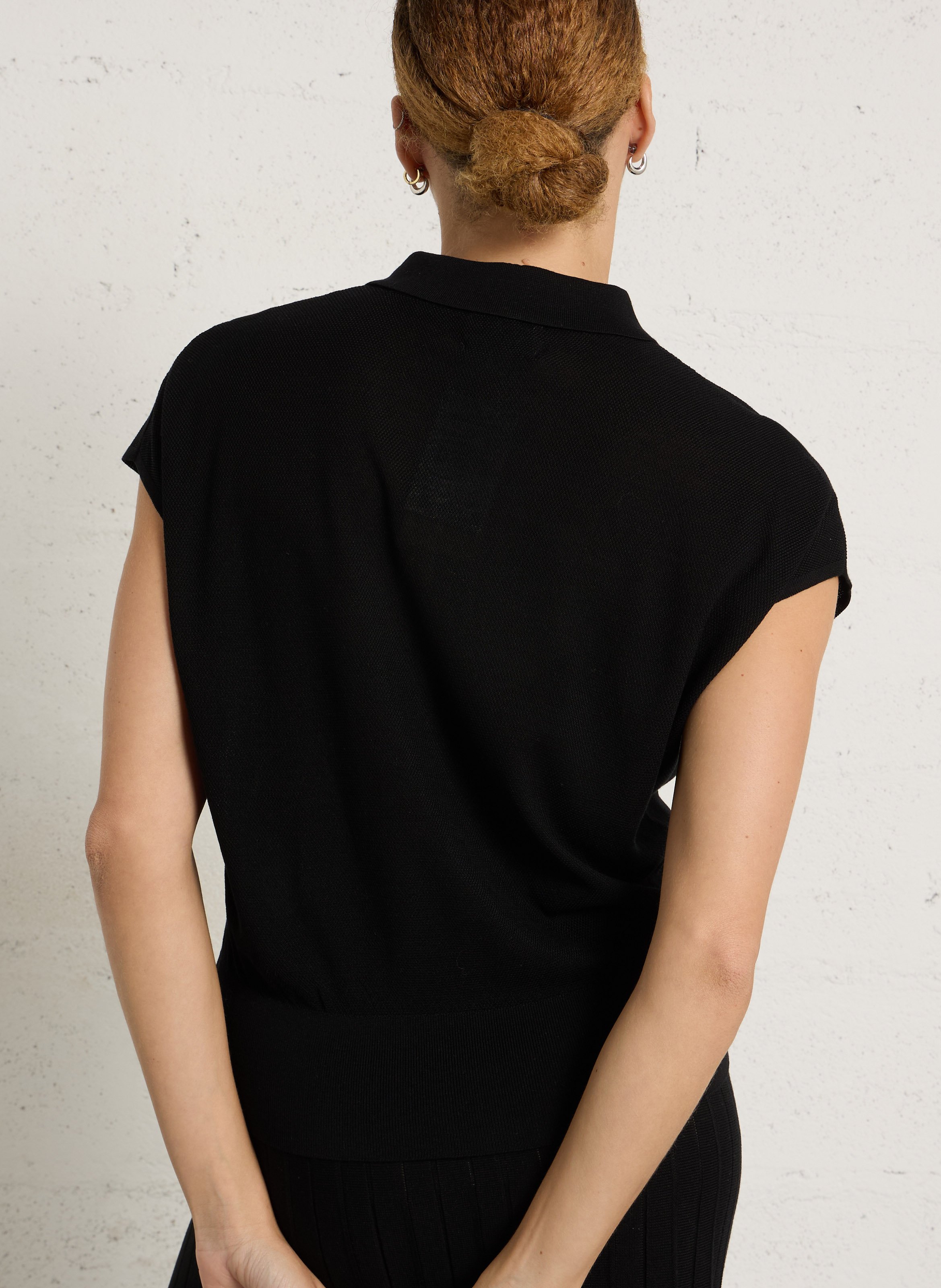 Top col polo en maille paige MAISON 123 Noir