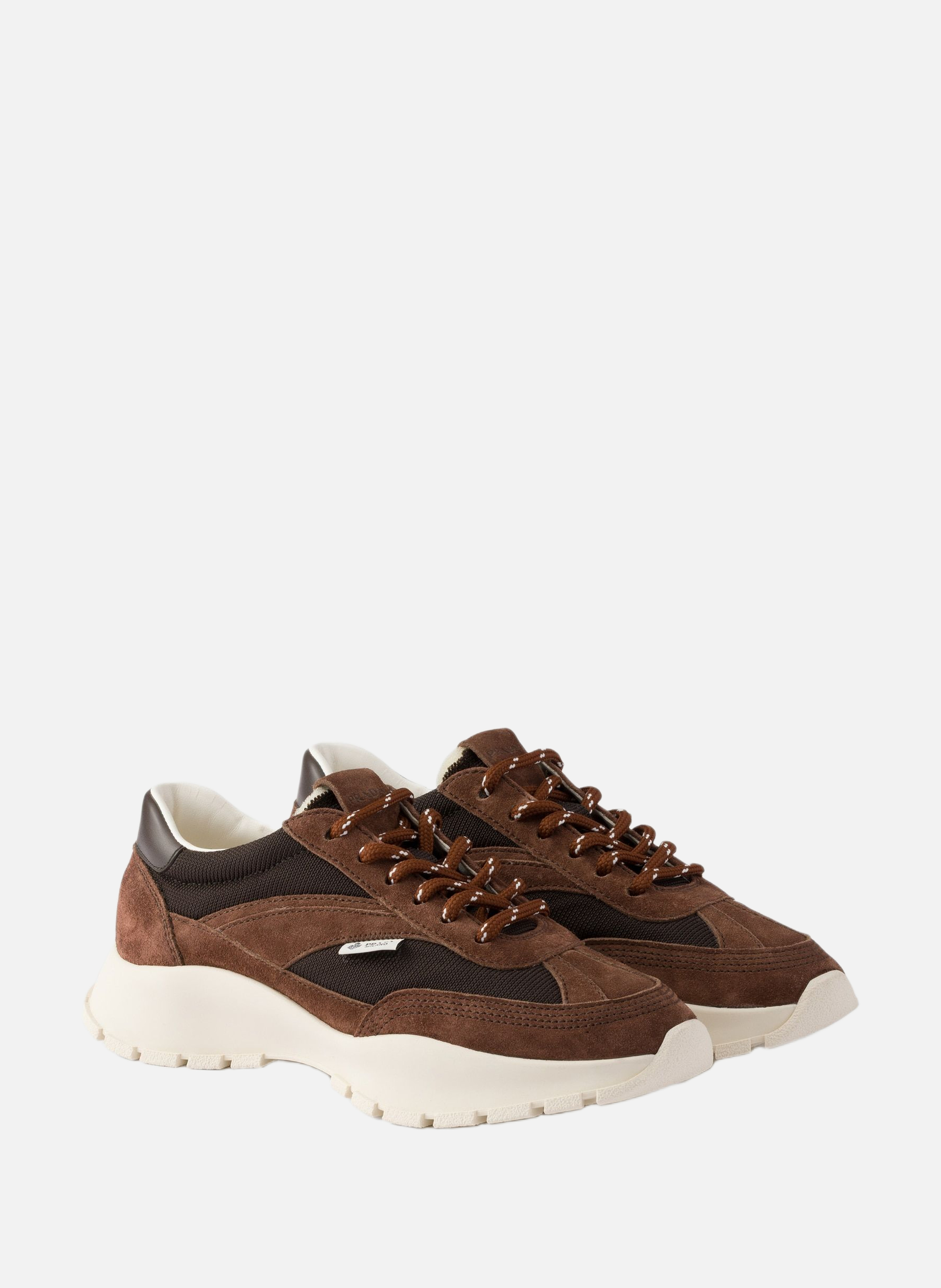 Baskets en mesh et en suède PRADA Marron