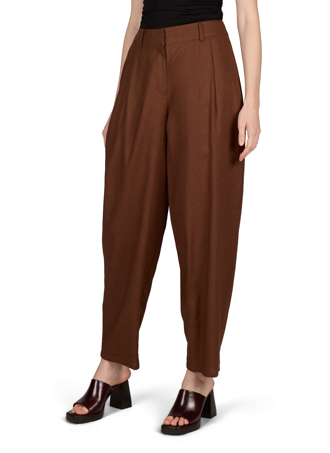 Solid linen blend trousers TOPSHOP Brown