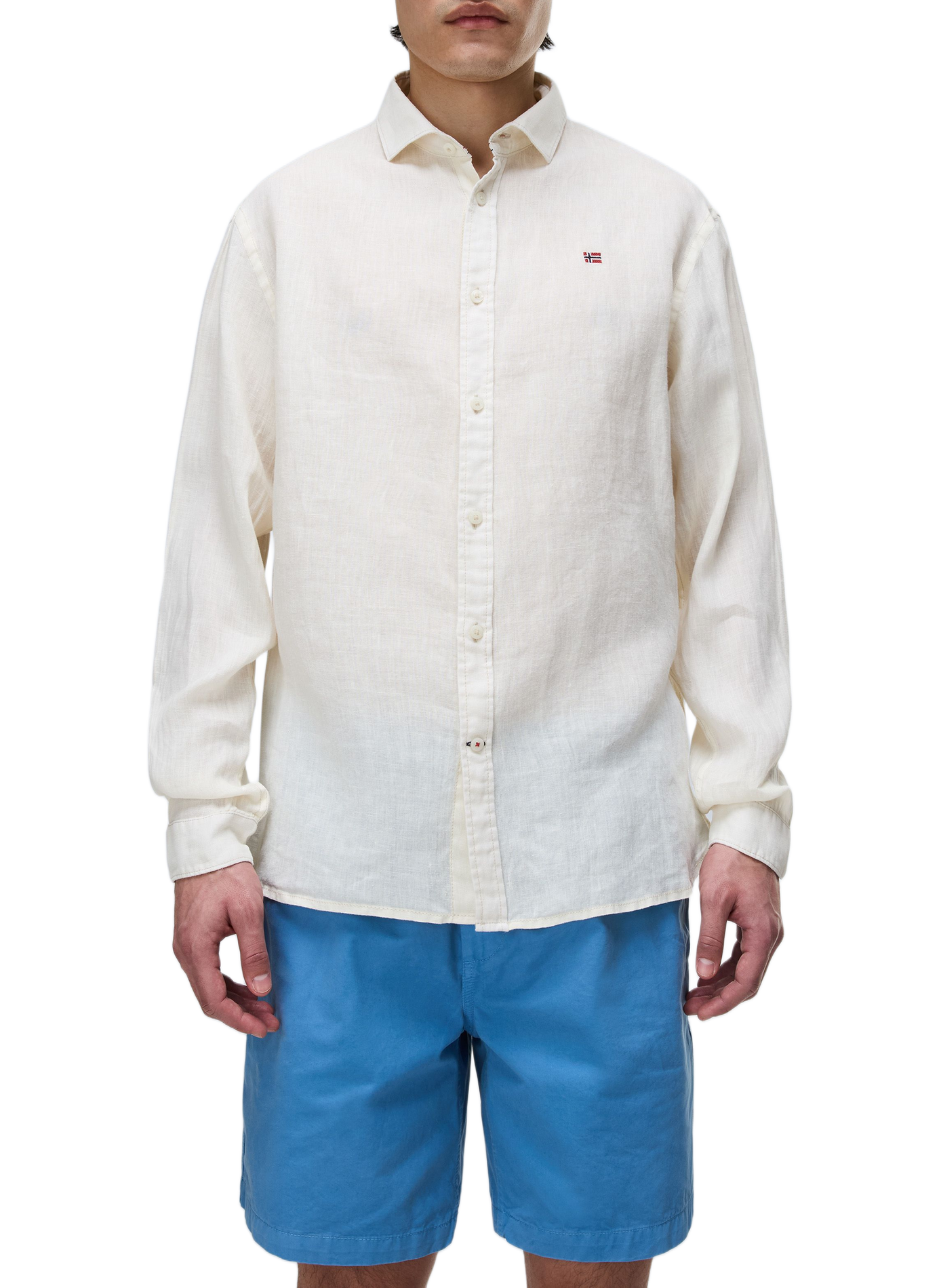 Chemise droite à manches longues en lin NAPAPIJRI Blanc