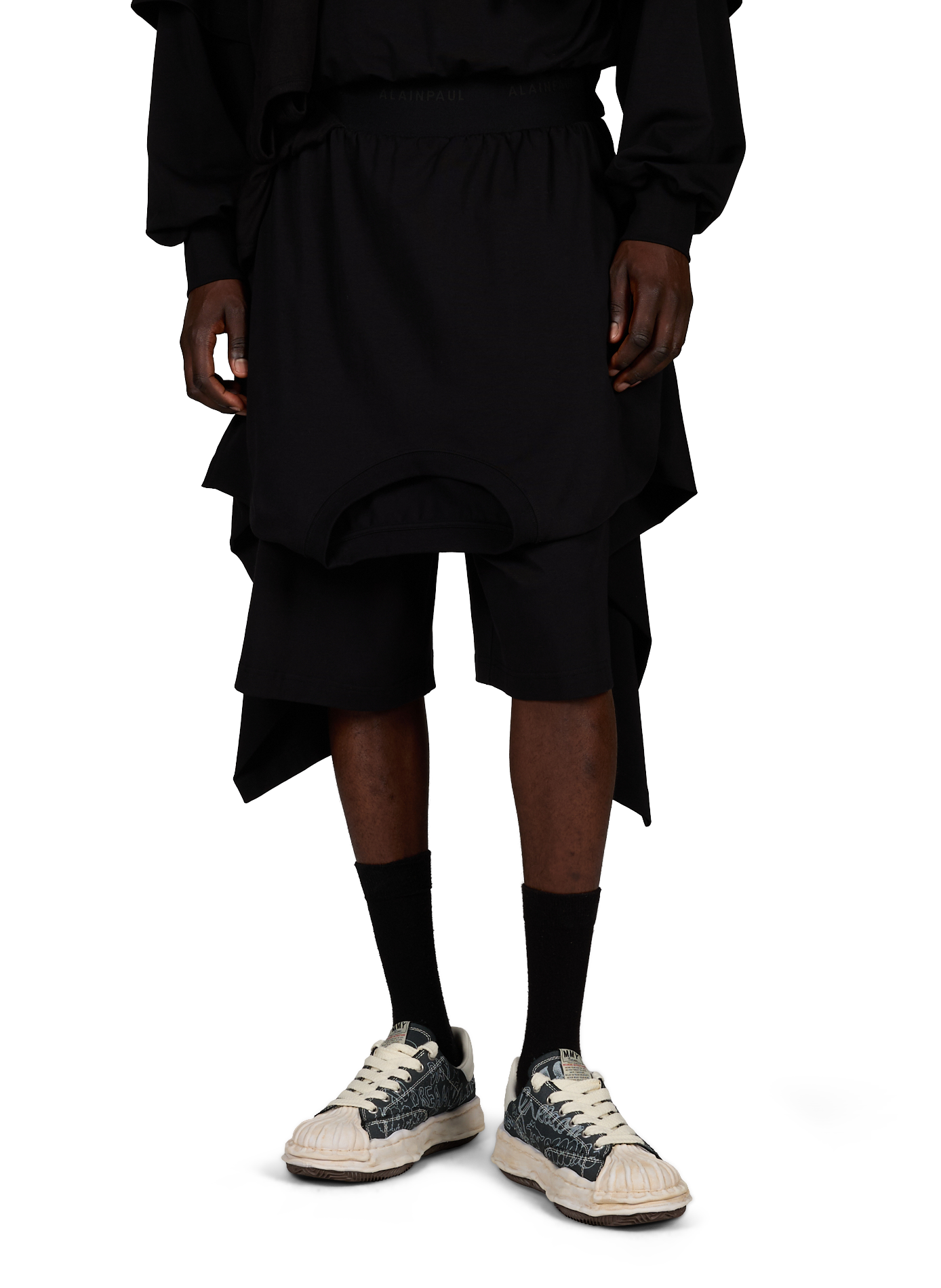 Short à empiècements superposés en coton mélangé  ALAINPAUL Noir