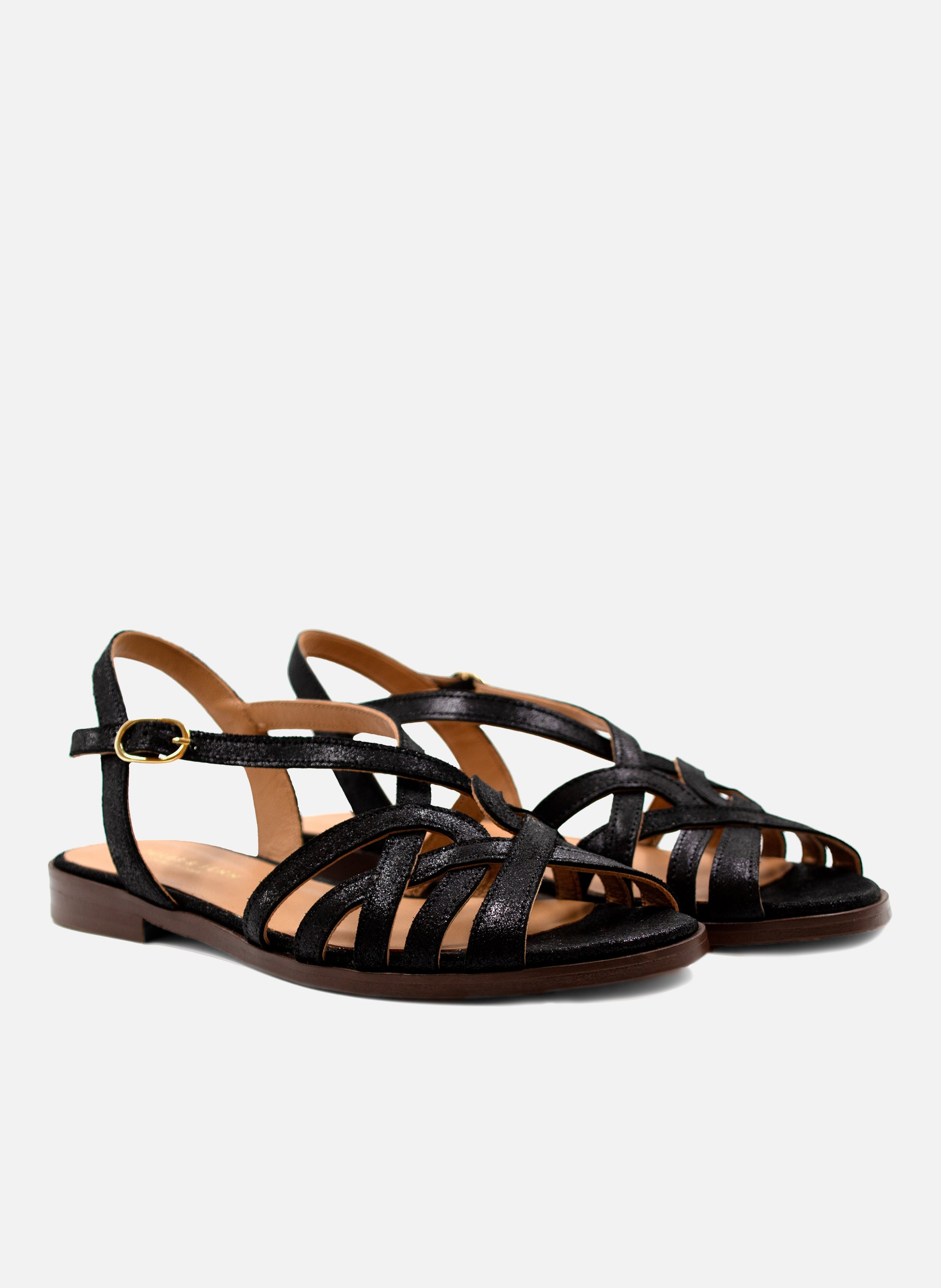 Platte sandalen met metallic leren bandjes JULES & JENN Zwart