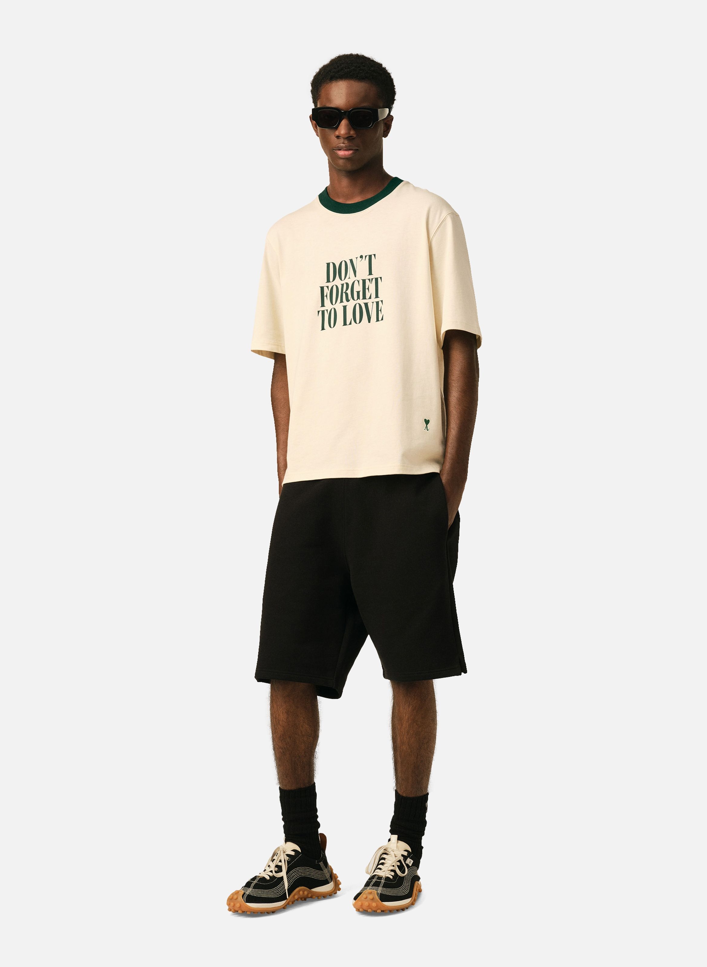 T-shirt imprimé unisexe en coton "don't forget to love" AMI PARIS Blanc