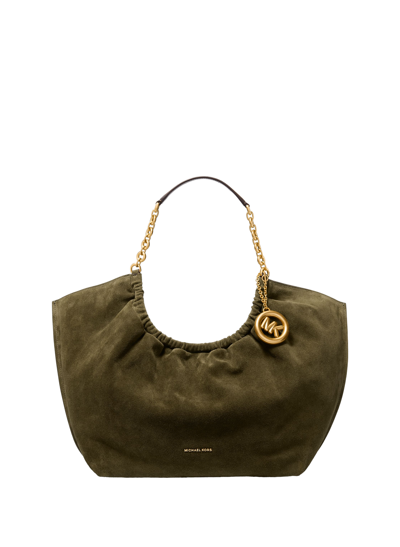 Handbag with chain detail and metallic logo in leather MICHAEL KORS Brown