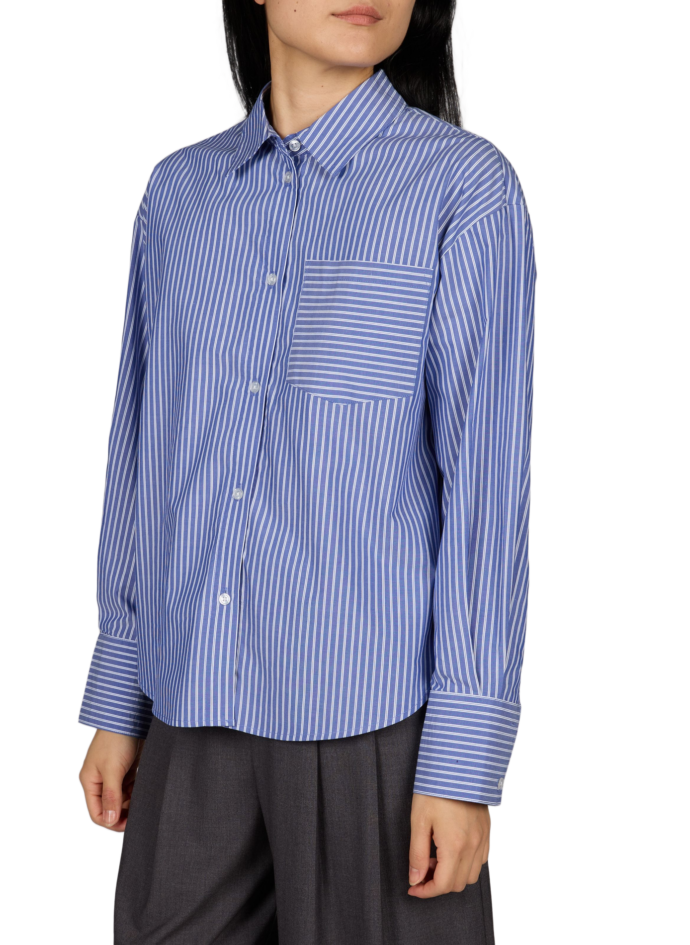 Striped long-sleeve shirt in blended cotton OBJECT Blue