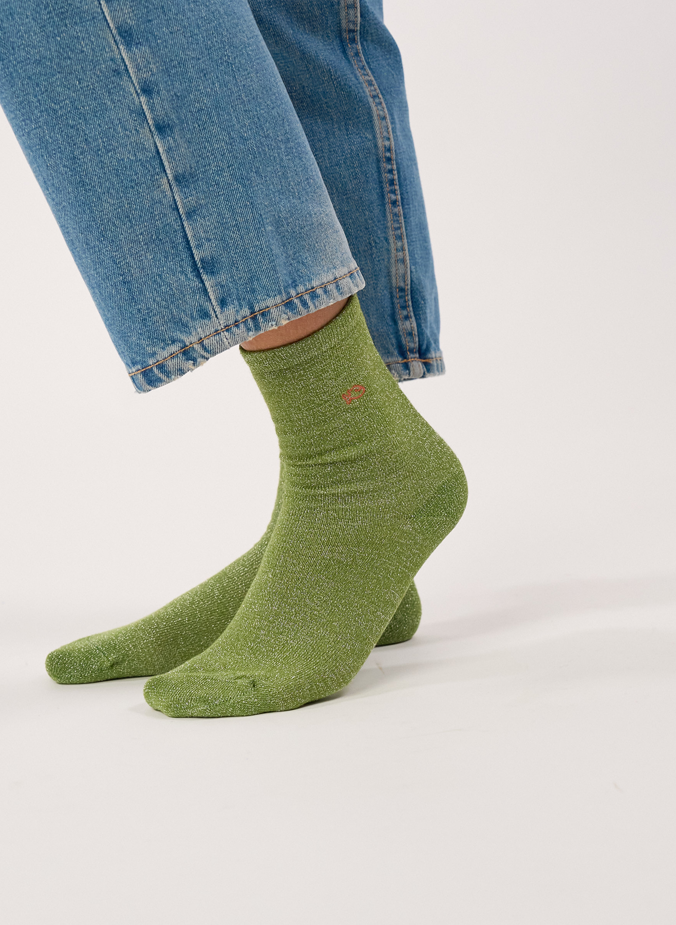 Chaussettes pailletées en coton peigné unies | Vert BILLYBELT Femme