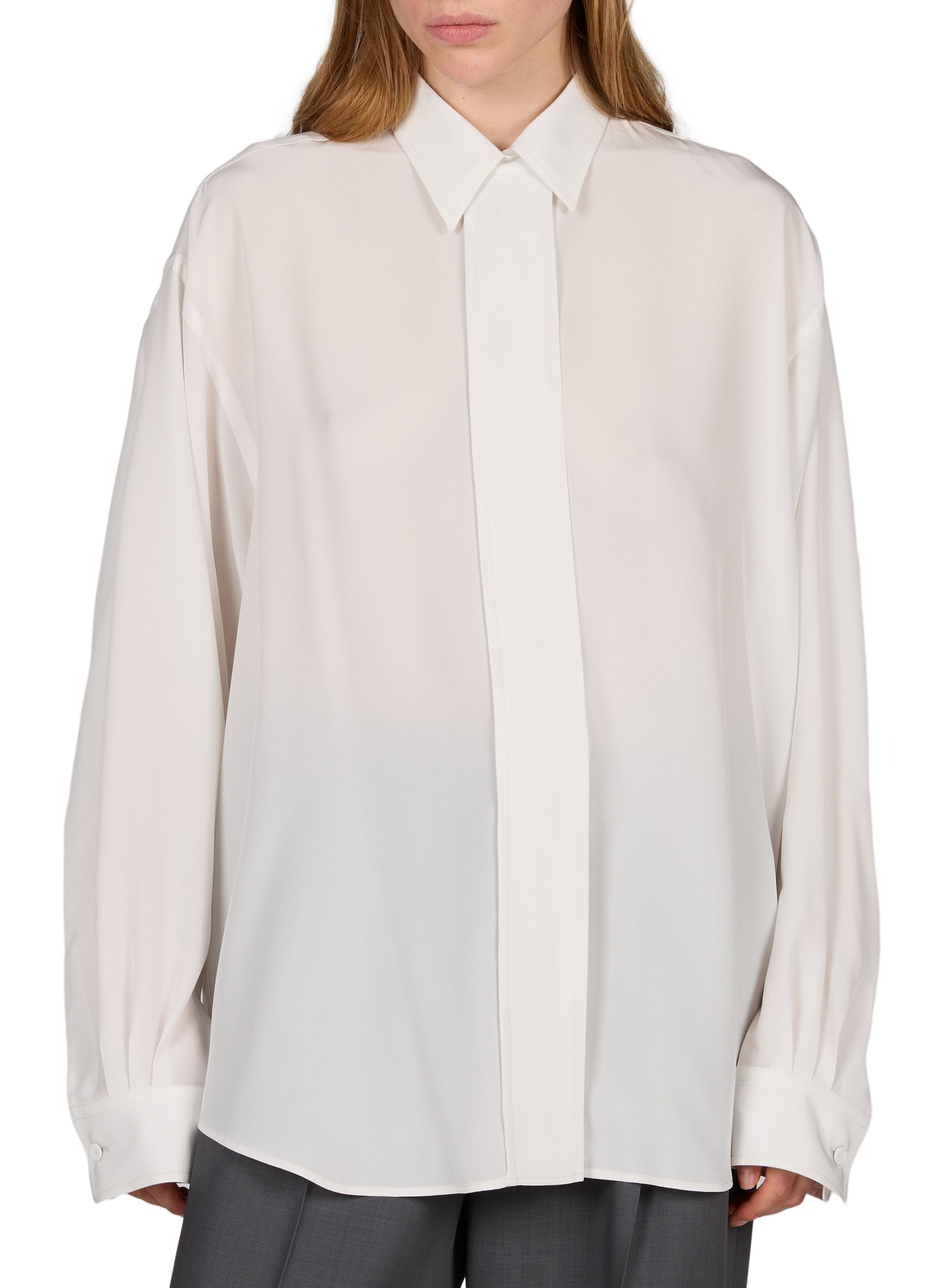 Chemise Amari à boutonnière dissimulée en soie CALVIN KLEIN COLLECTION Blanc