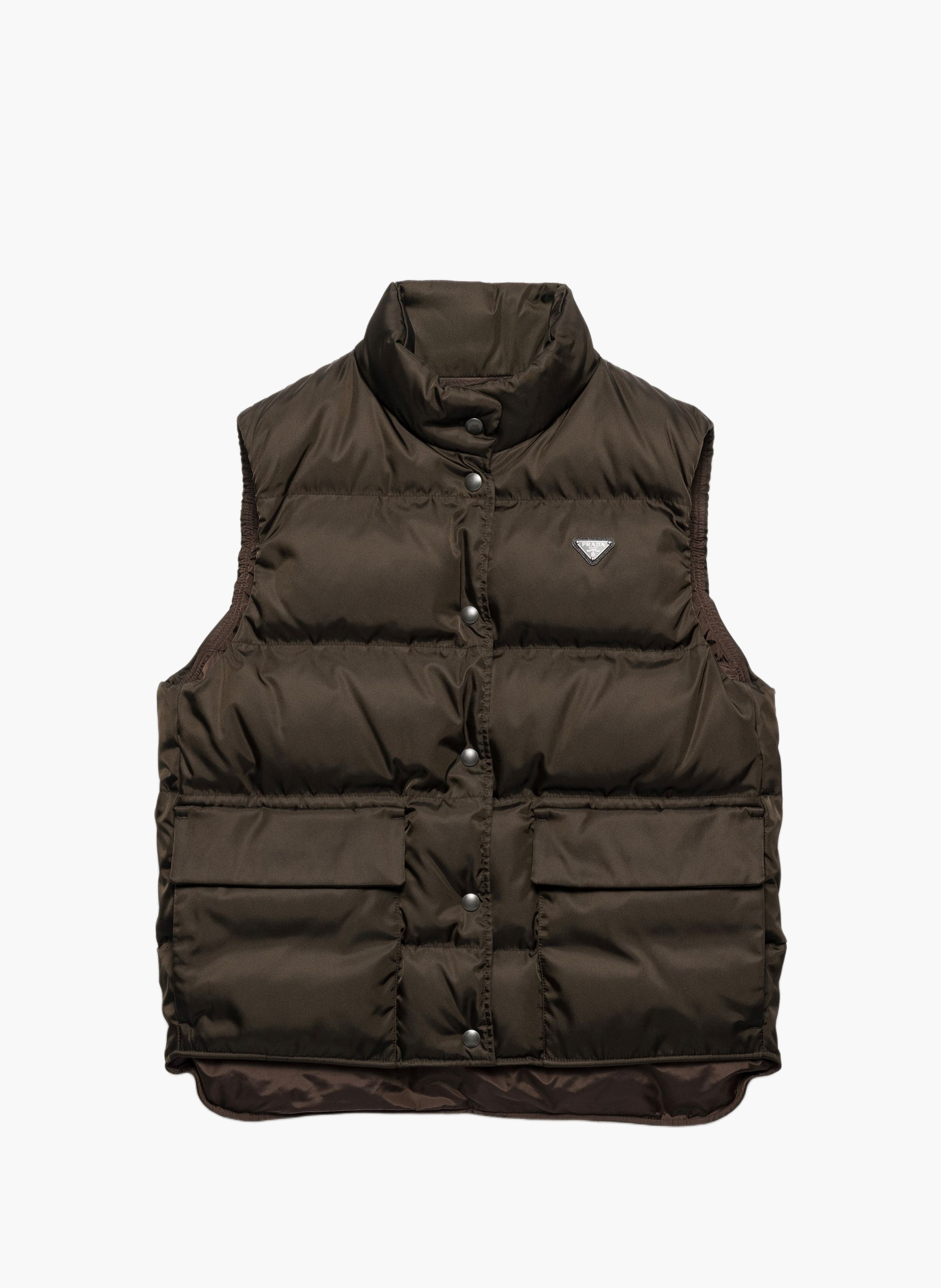 Gilet matelassé sans manches en re-nylon PRADA Marron