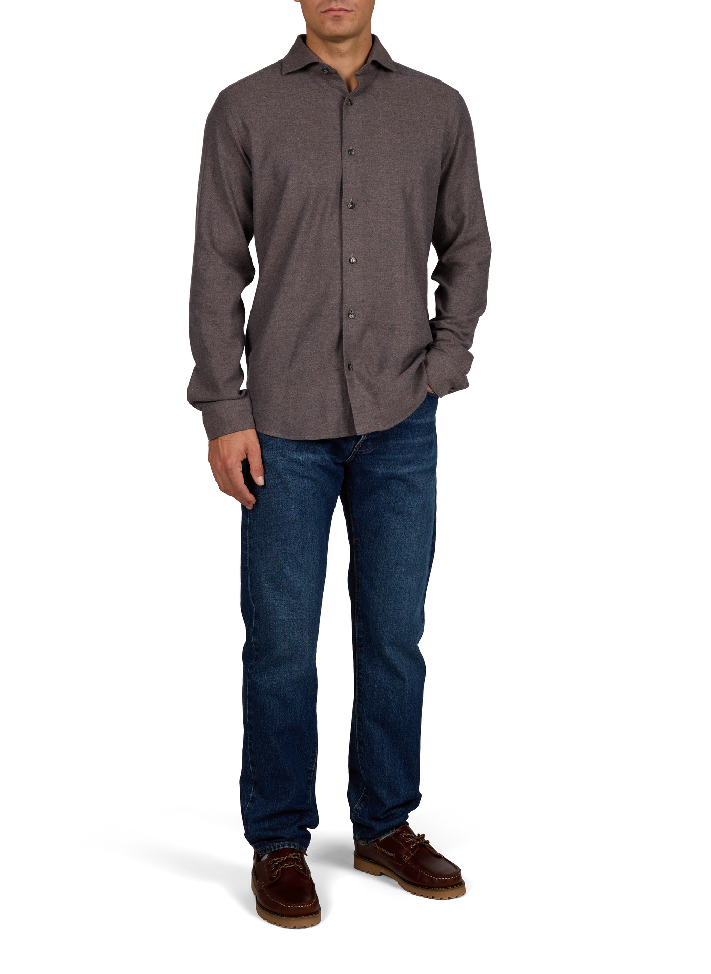 Chemise droite en coton ETON Marron