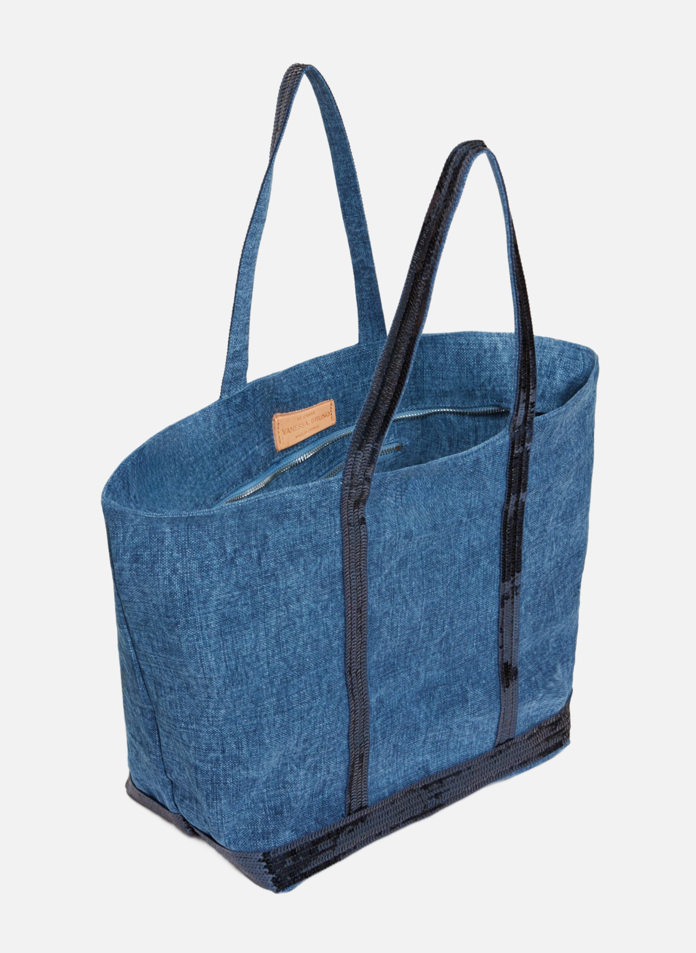 Cabas l zippé en lin Bleu