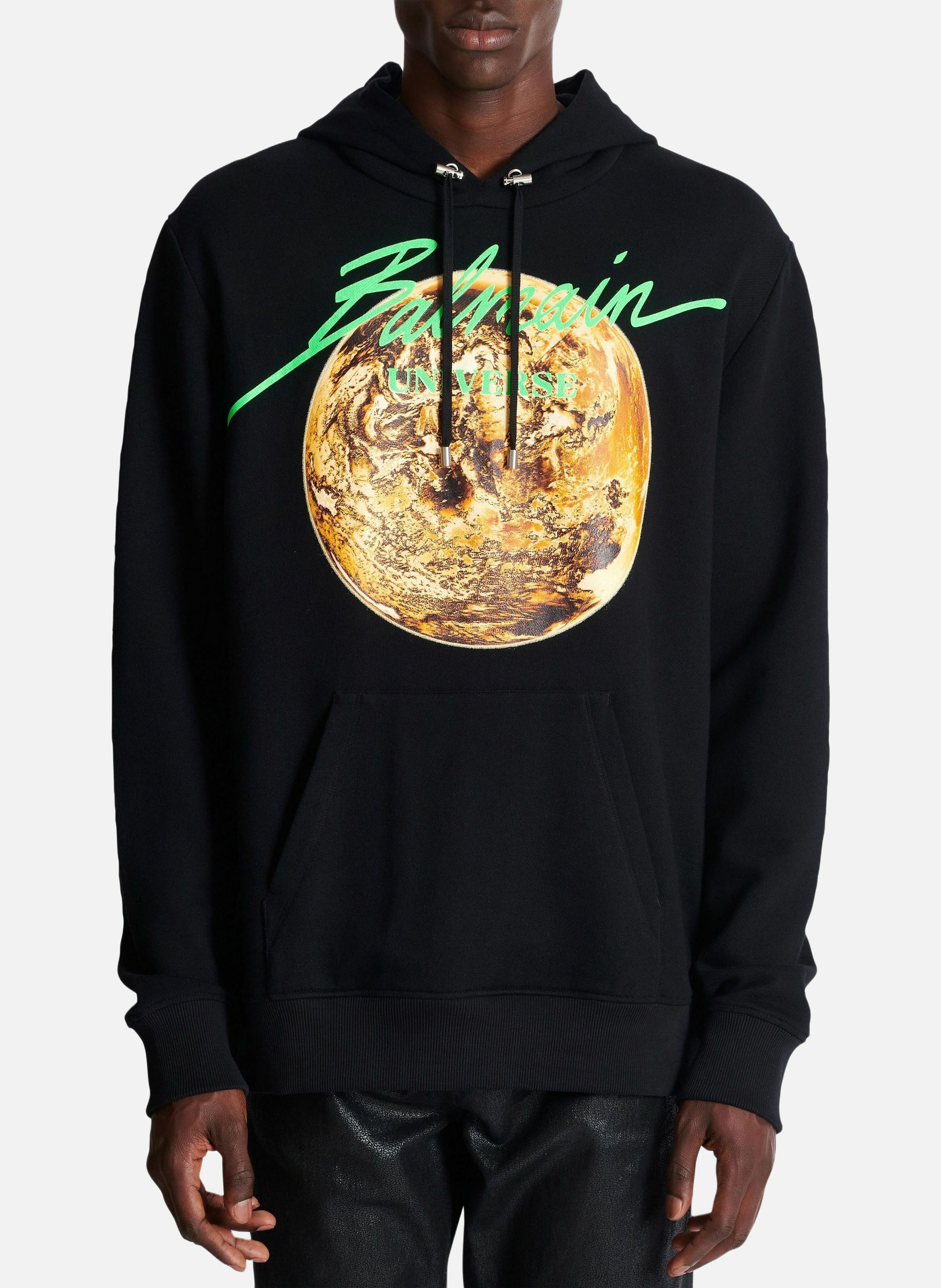 Hoodie imprimé balmain universe logo et planète BALMAIN Noir