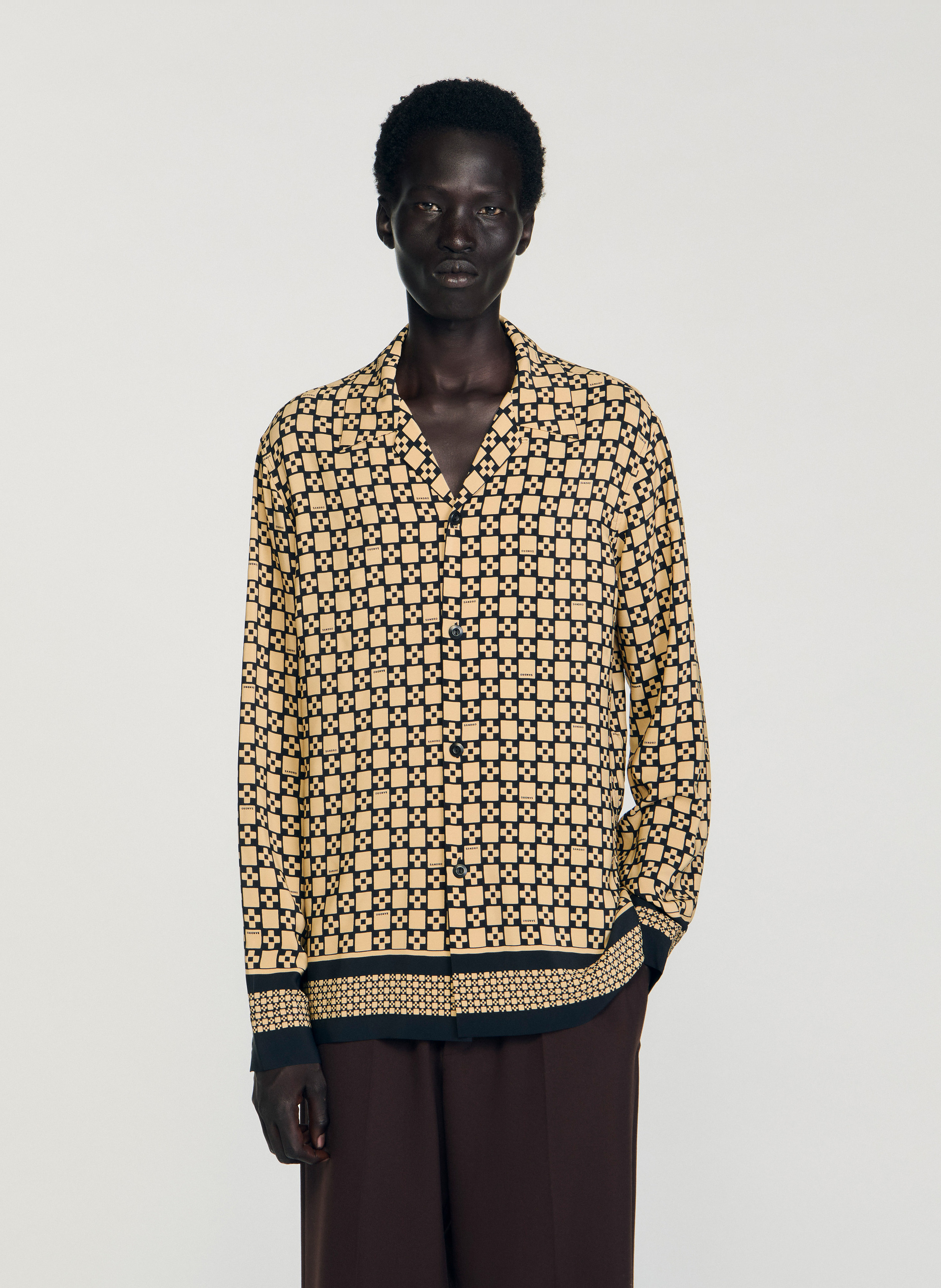 Chemise droite col cubain SANDRO Beige