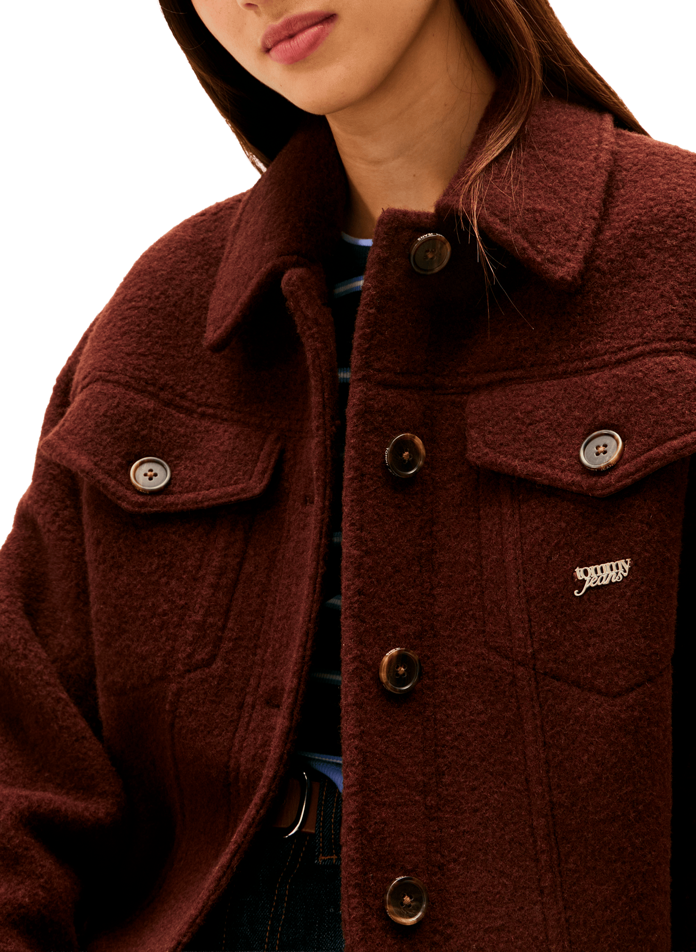 Wool blend logo jacket TOMMY HILFIGER Brown