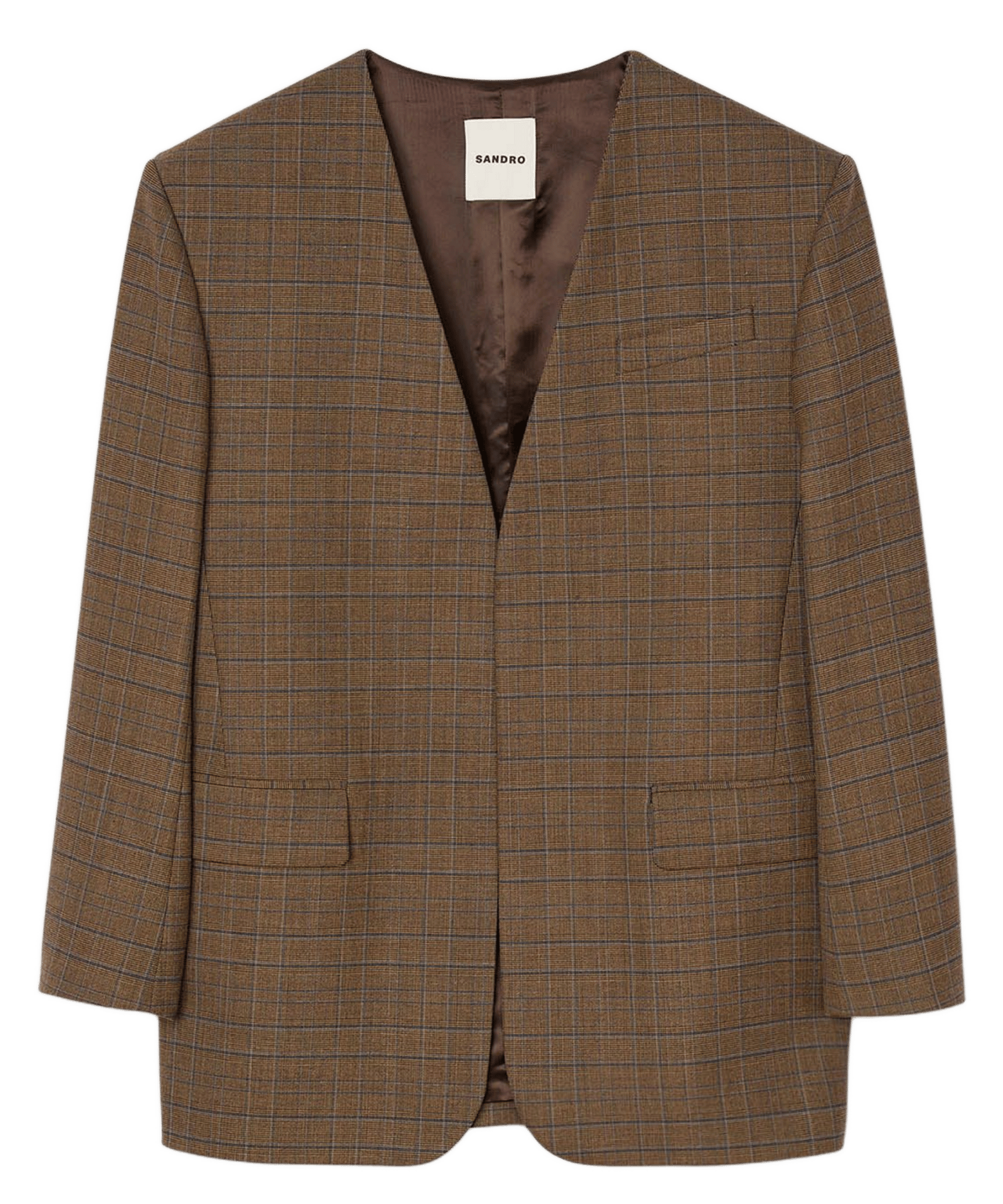 Veste col v à carreaux SANDRO Marron