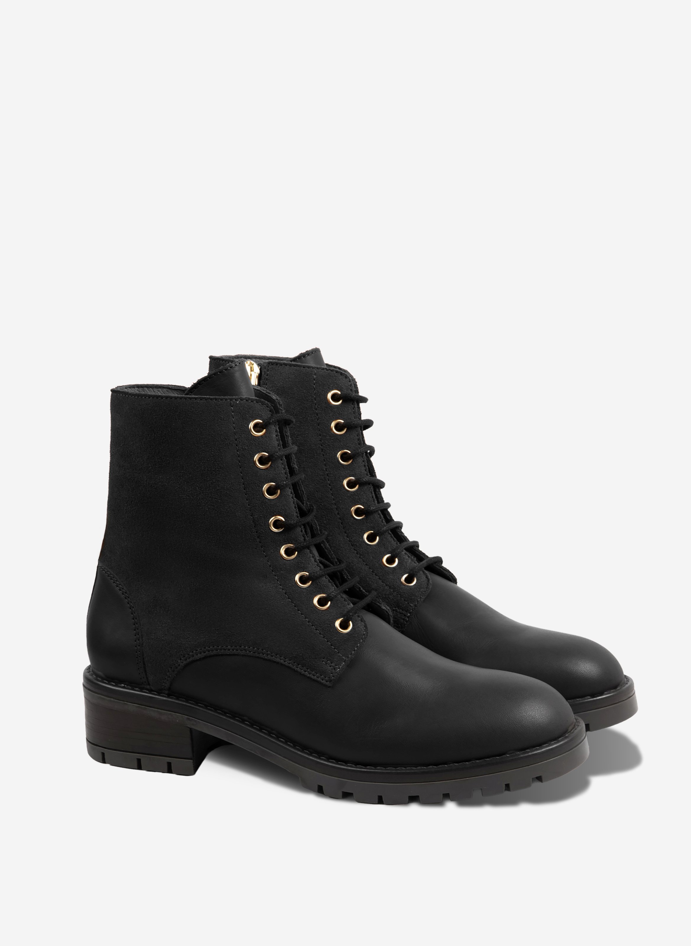 Bottines à lacet romy cuir daim et cuir lisse noir JULES & JENN Noir